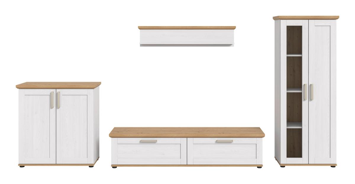 Dnevni Regal Verona, Bela, Barva Macesna, 4-Delni - srebrne barve/črna, Design, umetna masa/leseni material (336/161/40cm) - Livetastic