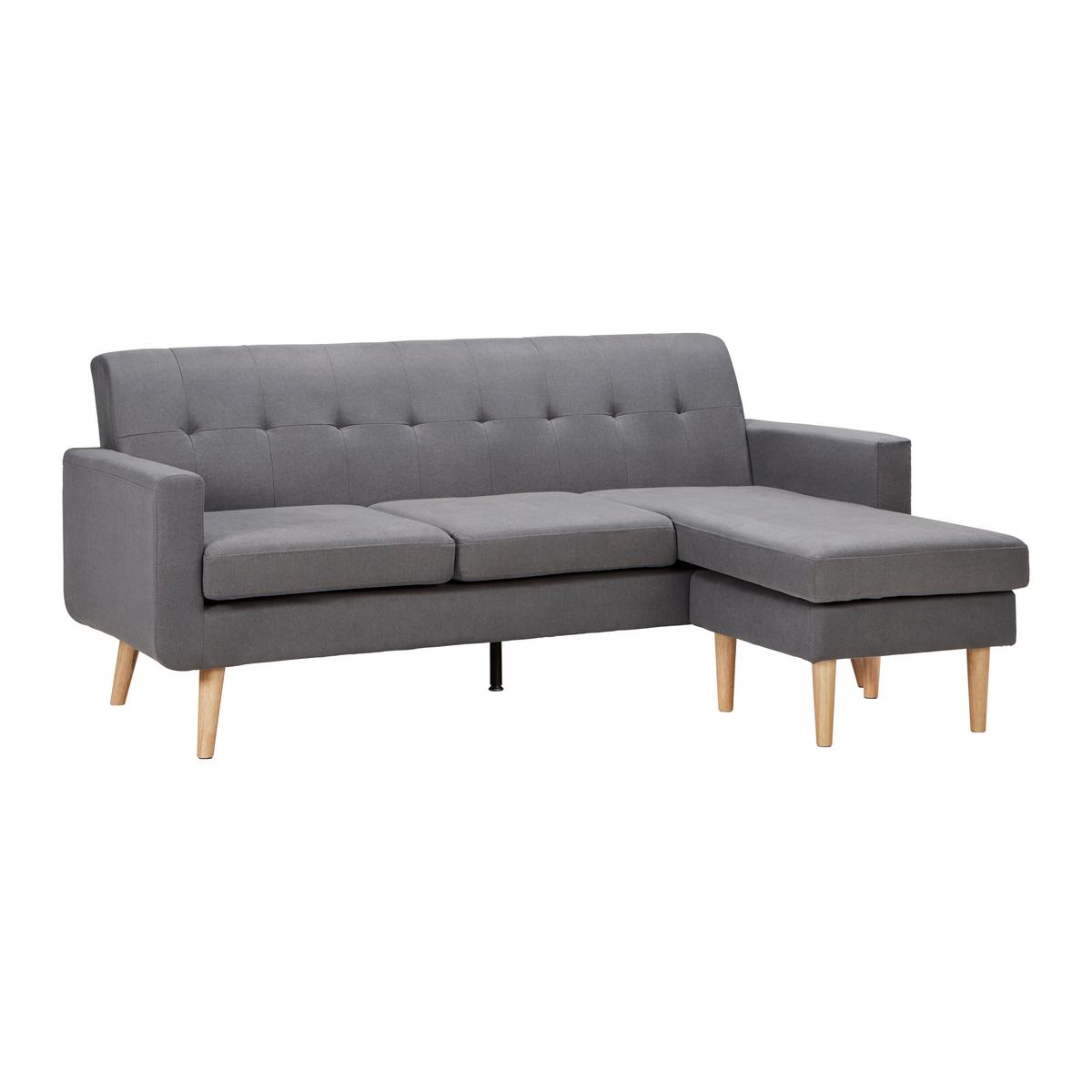 Ecksofa Dunkelgrau "Tamara" - Dunkelgrau/Naturfarben, Modern, Holz/Textil (196/82/143cm) - Bessagi Home