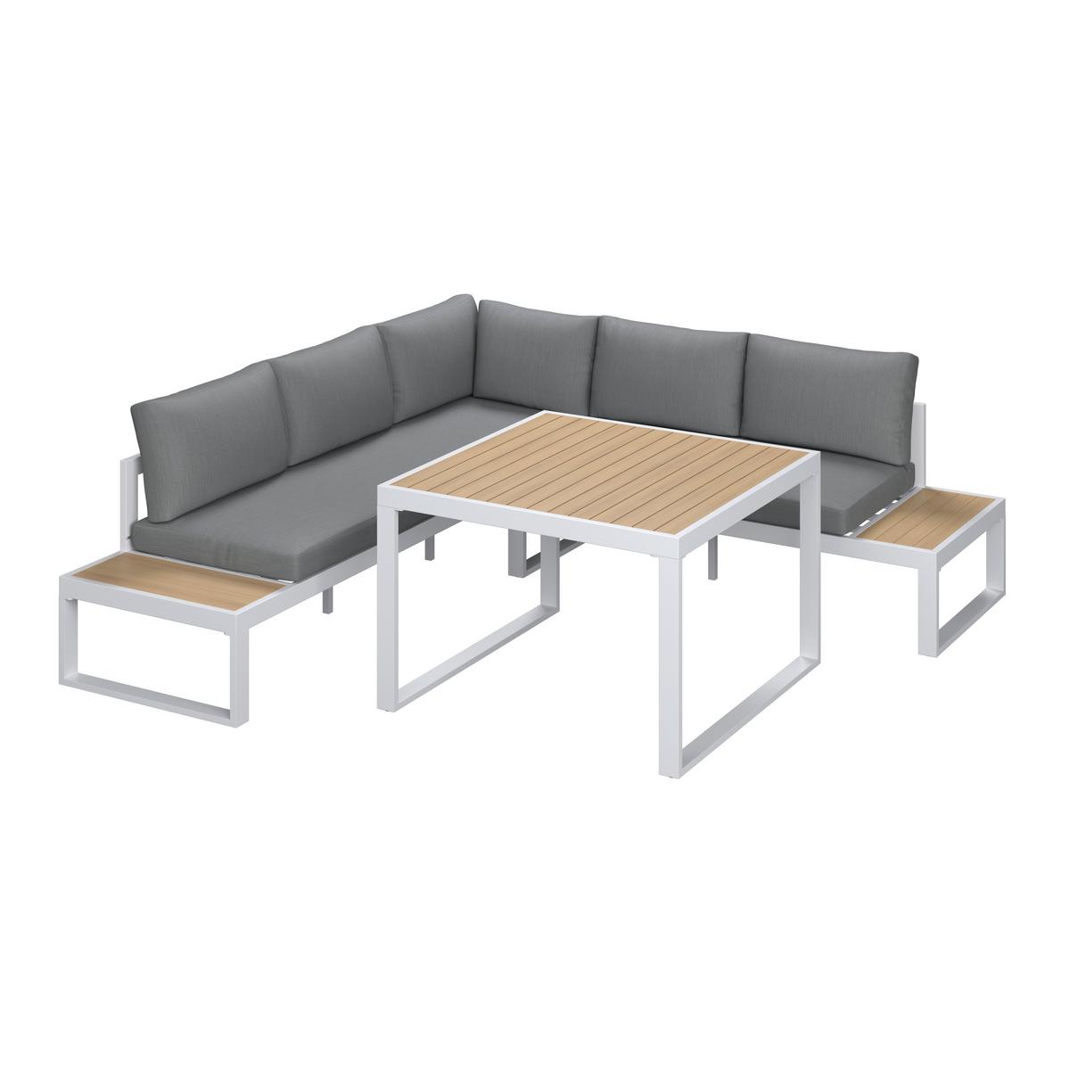 Dining-Loungeset Veneya Grau Outdoorstof/Metall/Polywood - Hellgrau/Naturfarben, MODERN, Kunststoff/Textil - Bessagi Garden