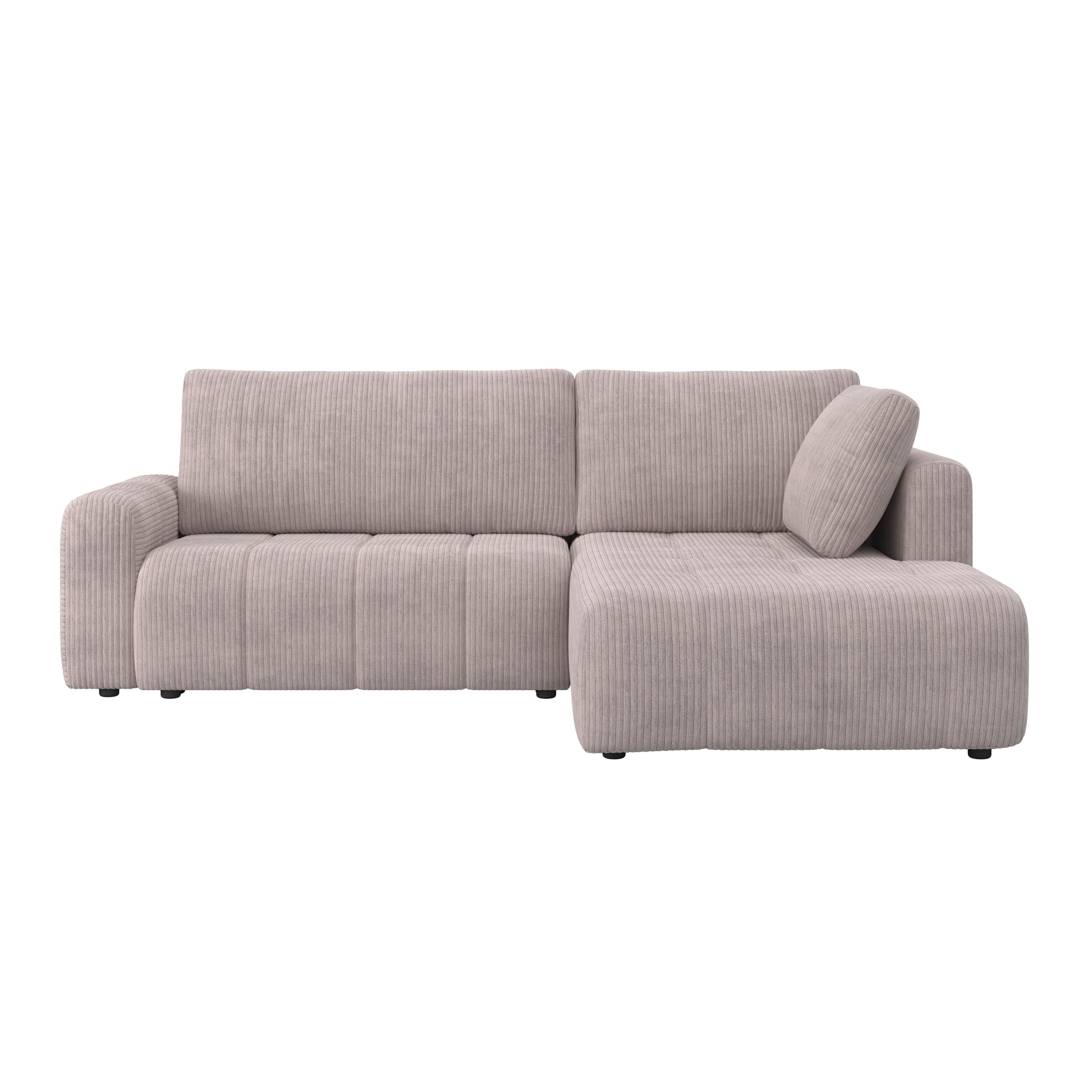 Wohnlandschaft Gia mit Schlaffunktion Hellgrau Cord - Hellgrau/Schwarz, MODERN, Holz/Kunststoff (261/94/197cm) - Bessagi Home