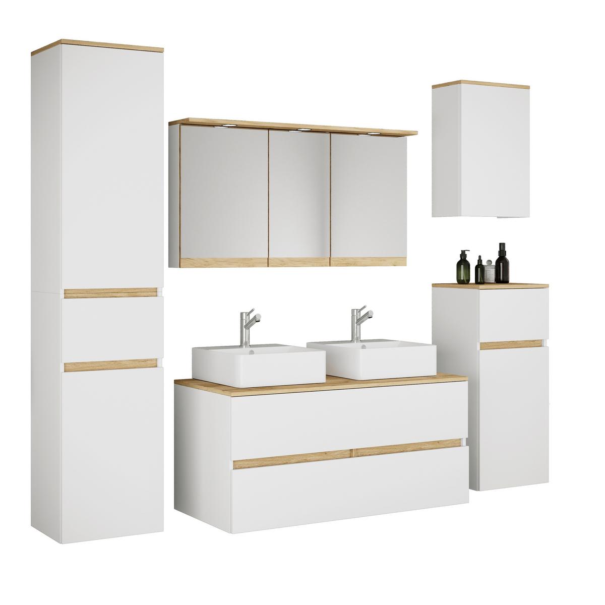 Badezimmer Cosila - Honigeiche/Weiss, Trend, Keramik/Holzwerkstoff (191cm) - MID.YOU