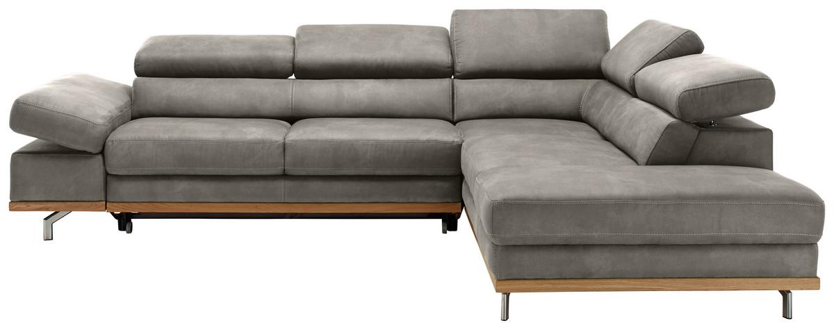 Ecksofa Carmen Grau mit Bettfunktion - Chromfarben/Silberfarben, Konventionell, Holz/Textil (292/93/226cm) - Zandiara