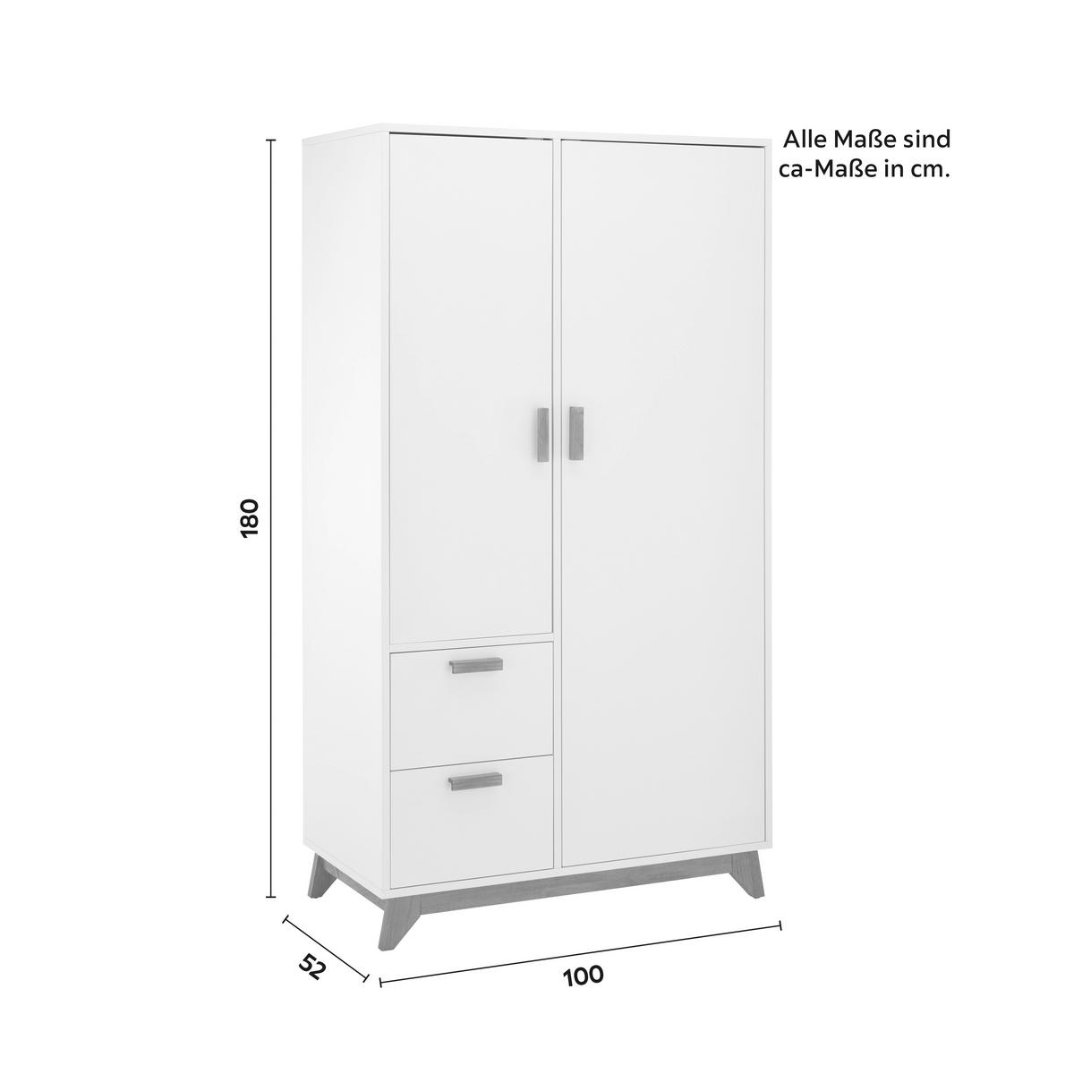 KLEIDERSCHRANK in weiß "Milan" - Weiss/Naturfarben, Modern, Holz (100/180/52cm) - Bessagi Home