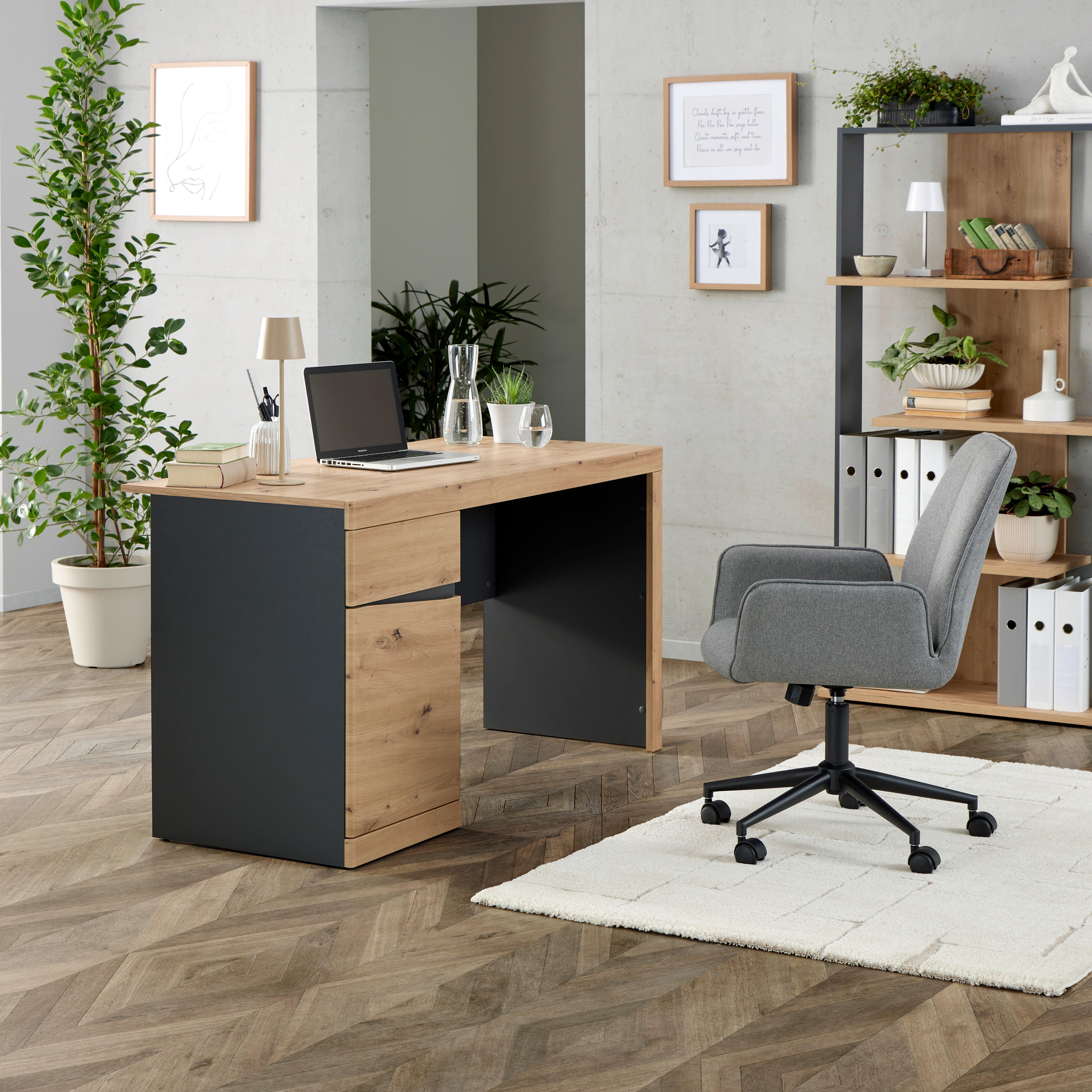 Masă de scris TURINO - stejar Artisan/antracit, Modern, material pe bază de lemn (140/76,5/59,9cm) - Modern Living