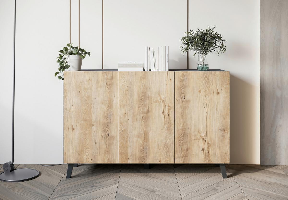 SIDEBOARD SIDEBOARD PHUKET 120 - Kastanieneichefarben/Anthrazit, Design, Holzwerkstoff/Kunststoff (120/76/39cm) - Livetastic