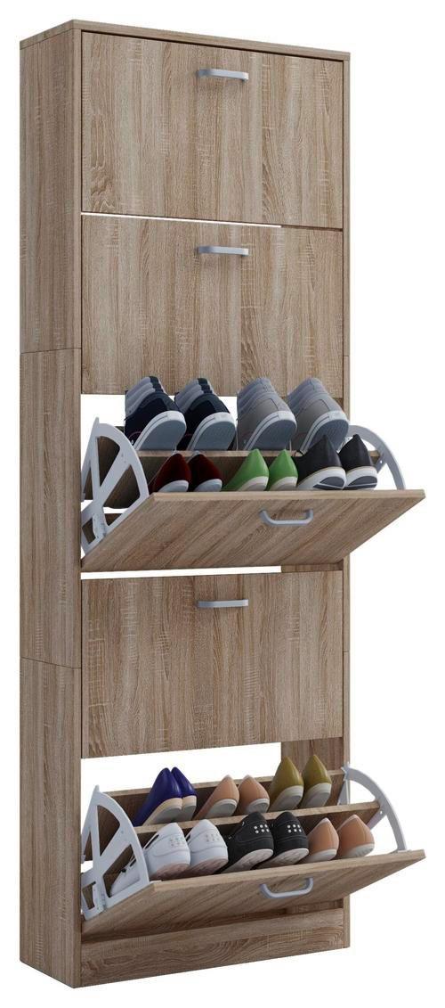 Schuhschrank Sipos XL ca. 59x170x22cm Eichefarben - Edelstahlfarben/Eichefarben, KONVENTIONELL, Holzwerkstoff/Kunststoff (59/170/22cm) - MID.YOU