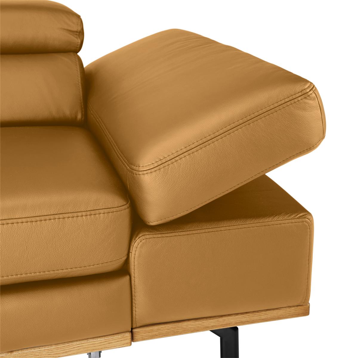 Wohnlandschaft Carmen links Senfgelb - Senfgelb/Schwarz, MODERN, Leder/Holz (292/72/226cm) - Premium Living