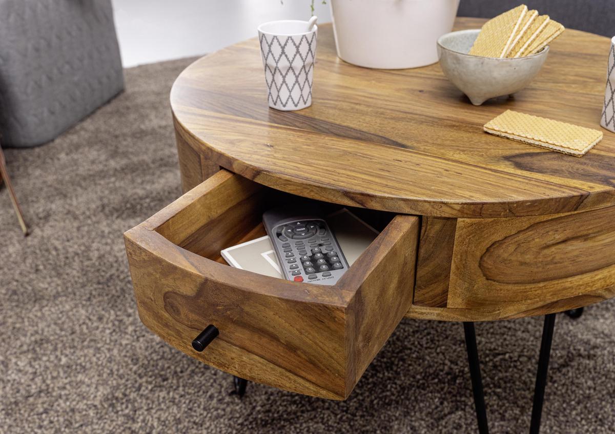 Couchtisch mit Laden ca. 60x44,5 cm Sheesham - Sheeshamfarben/Schwarz, MODERN, Holz/Metall (60/60/44,5cm) - MID.YOU