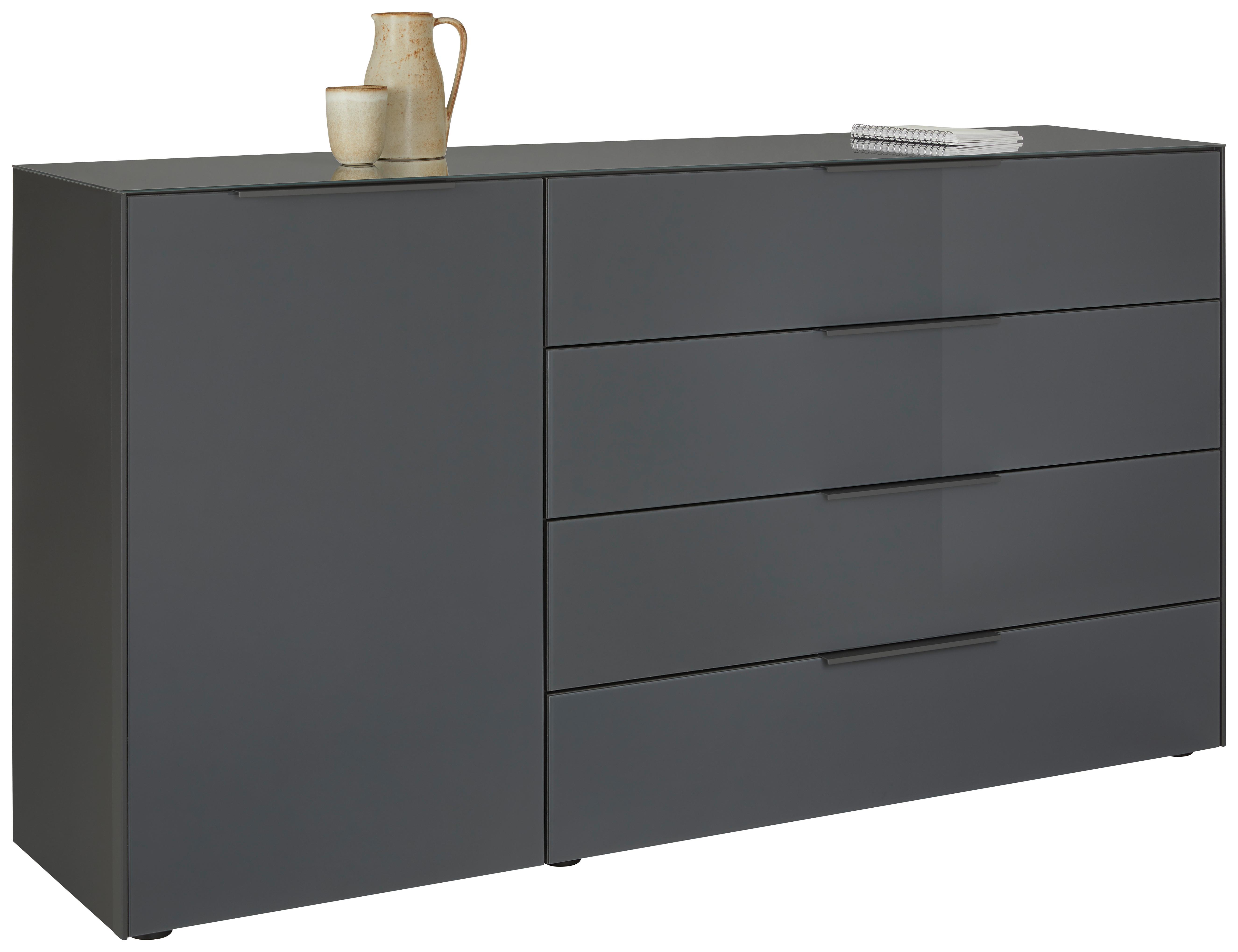 Komoda Max Box - boje kroma/antracit, Moderno, staklo/drvni materijal (177/97/45cm) - Premium Living