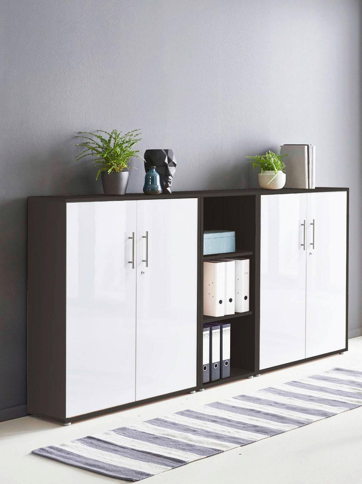 AKTENSCHRANK OFFICE EDITION - SW SET 8 - Weiß Hochglanz/Anthrazit, MODERN, Holzwerkstoff (212,9/113,6/33cm) - MID.YOU
