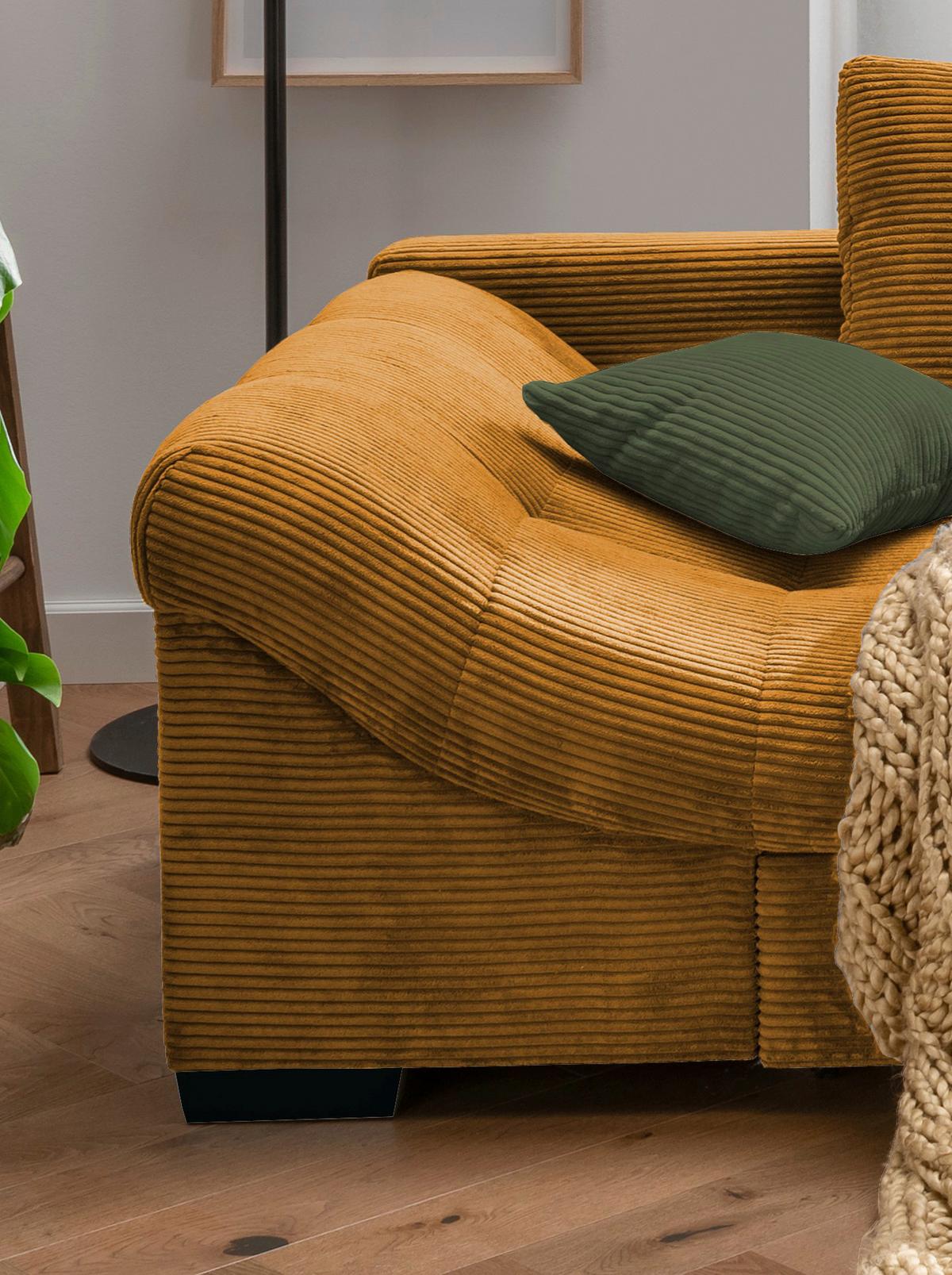 Wohnlandschaft Alvito Cognac Cord - Dunkelgrün/Cognac, Design, Holz/Textil (298/202cm) - MID.YOU