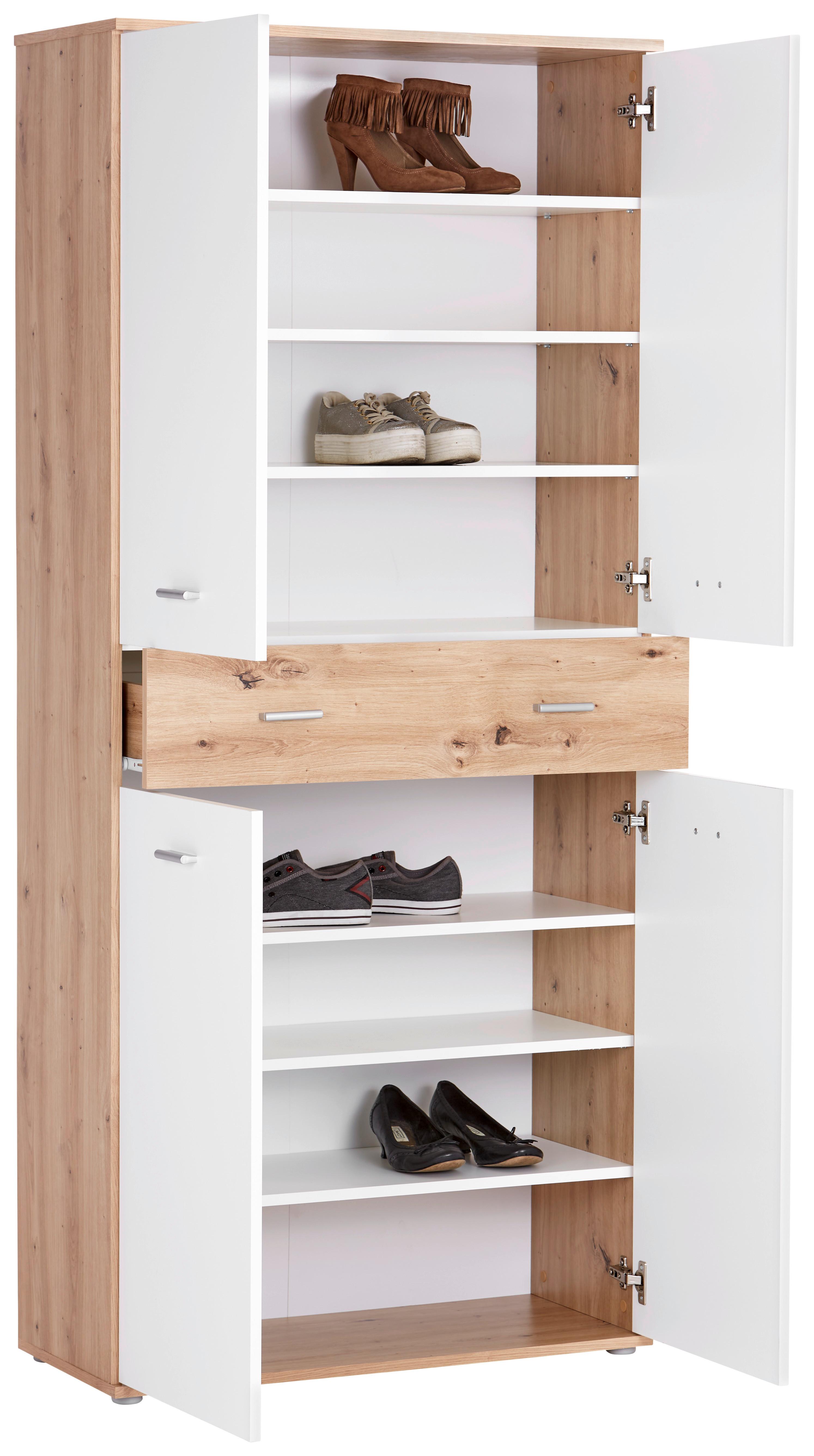 Dulap pentru pantofi KÖLN - alb/culoare lemn stejar, Modern, material pe bază de lemn (85/190,8/37,7cm) - Modern Living
