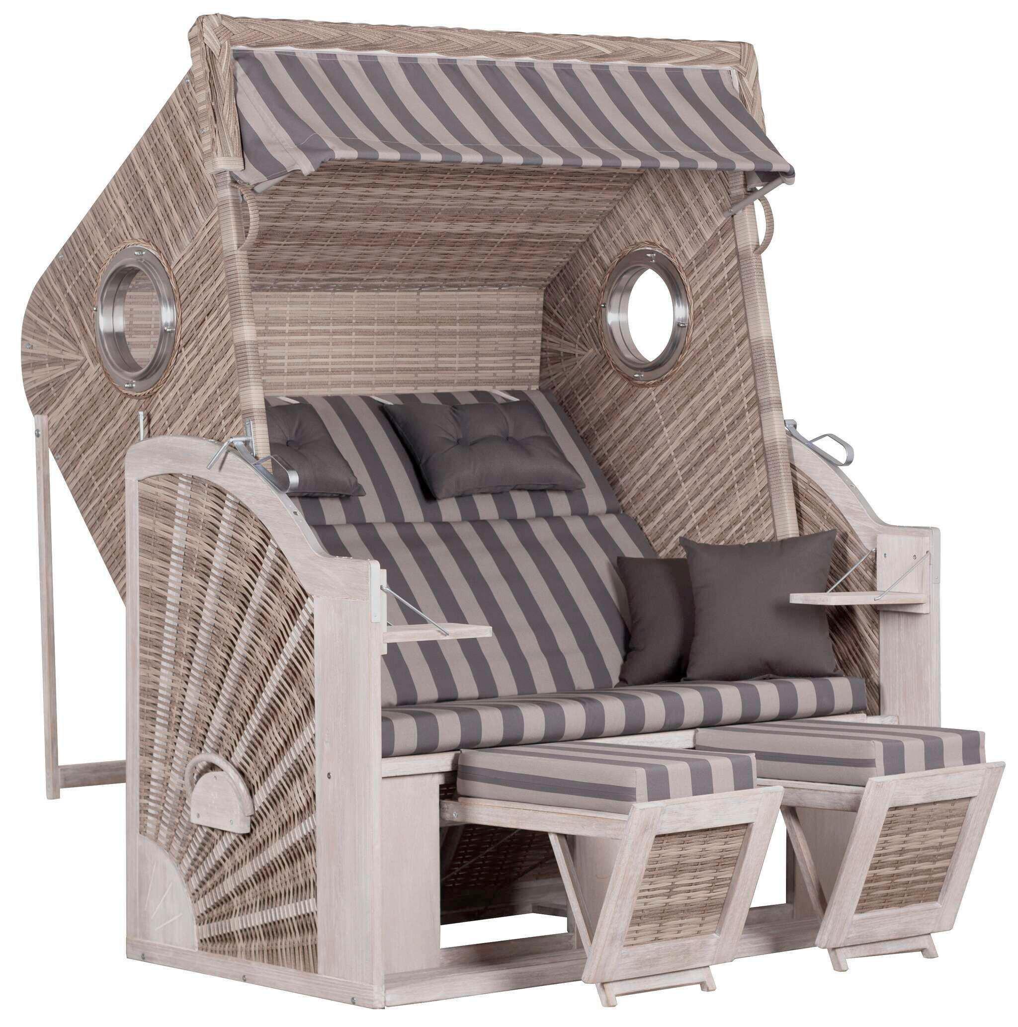 Strandkorb XXL Sun Holz/Grauweiß - Grauweiß, KONVENTIONELL, Holz (145/160/80cm)