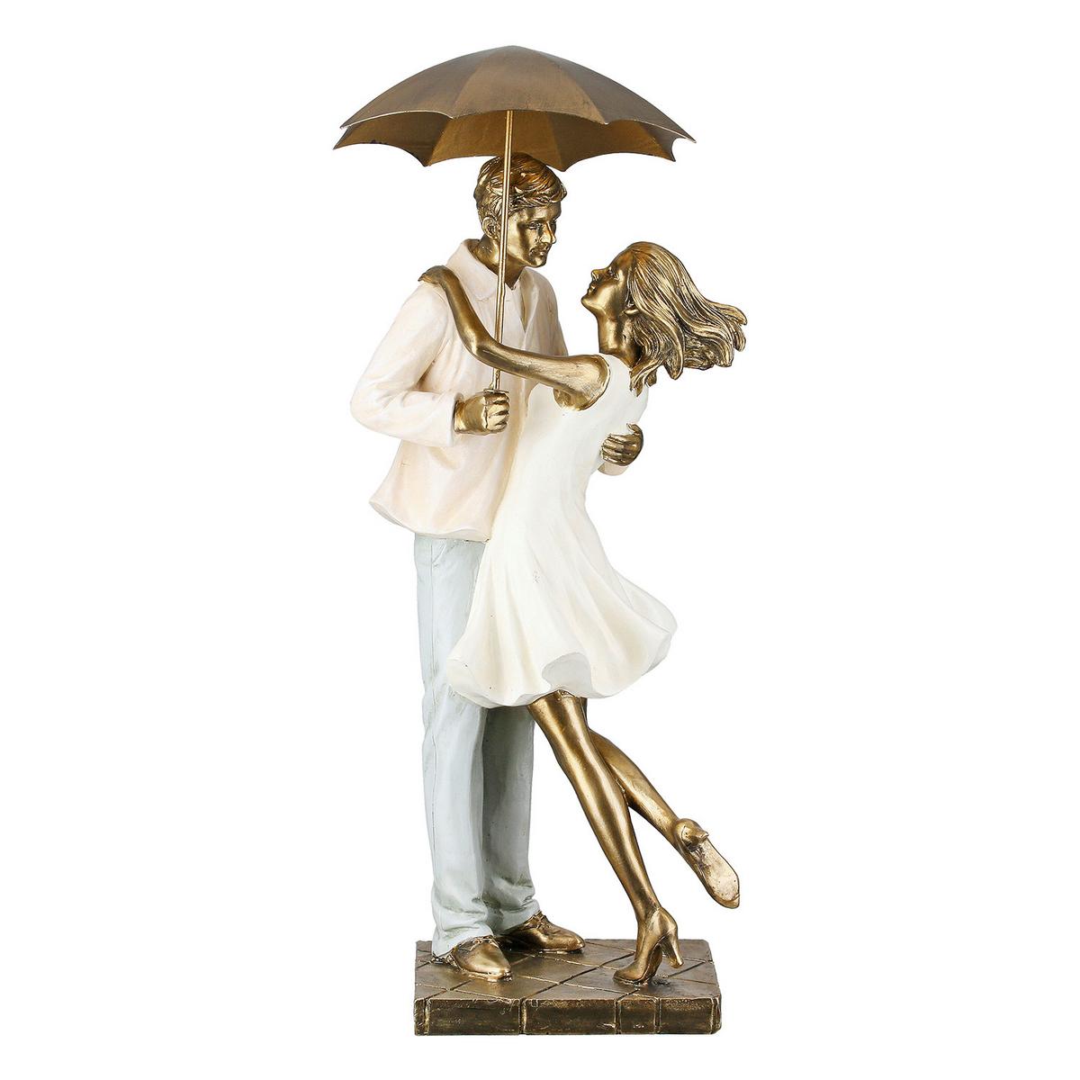 Skulptur love in the rain Creme/Goldfarben - Goldfarben/Creme, Basics, Kunststoff (17/39/14,5cm)
