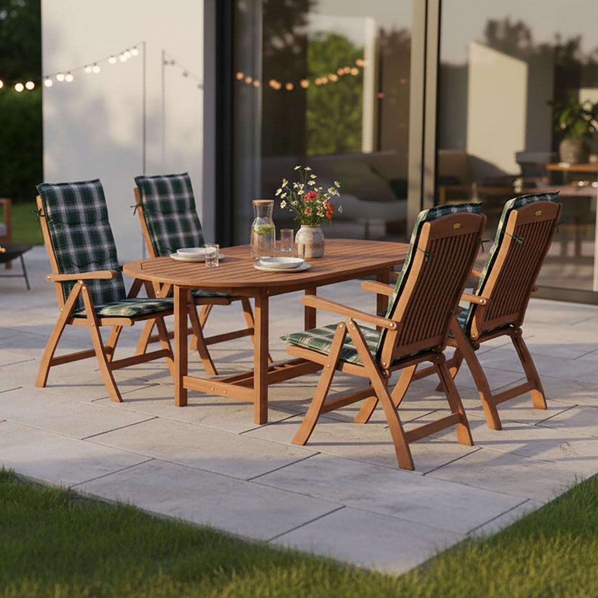 Gartenmöbel Set 13-tlg Maracaibo Holz - Naturfarben/Grün, KONVENTIONELL, Holz/Textil - Gardenson