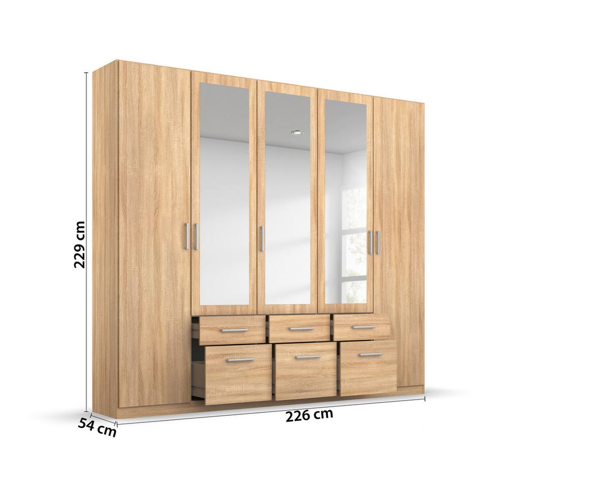 Drehtürenschrank Bingen Eichefarben - Alufarben/Sonoma Eiche, MODERN, Holzwerkstoff/Kunststoff (226/229/54cm) - Rauch Möbel