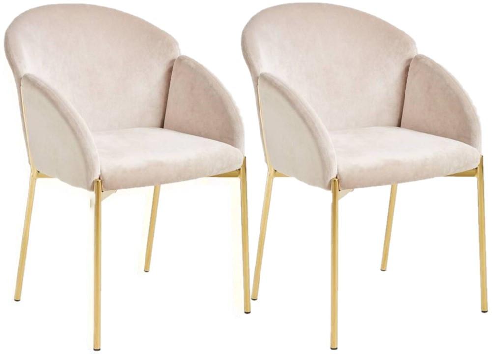 ZESTAW KRZESEŁ Z PODŁOKIETNIK SUNNY RETRO 2ER SET -TREND- - złoty/taupe, Trend, metal/tkanina (48/79/62cm) - Livetastic