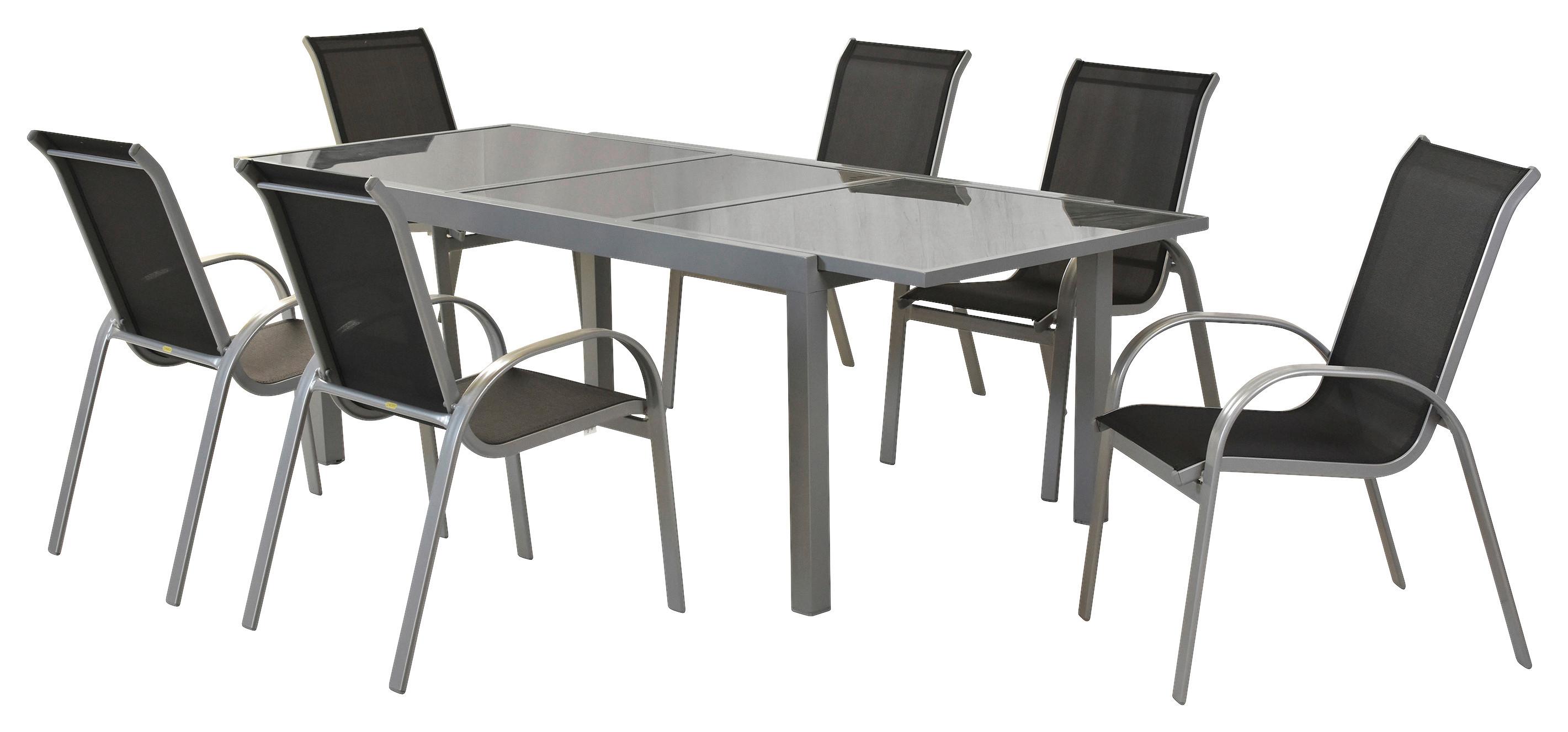 GARTENSET AMALFI - Silberfarben/Schwarz, MODERN, Textil/Metall - Gardenson