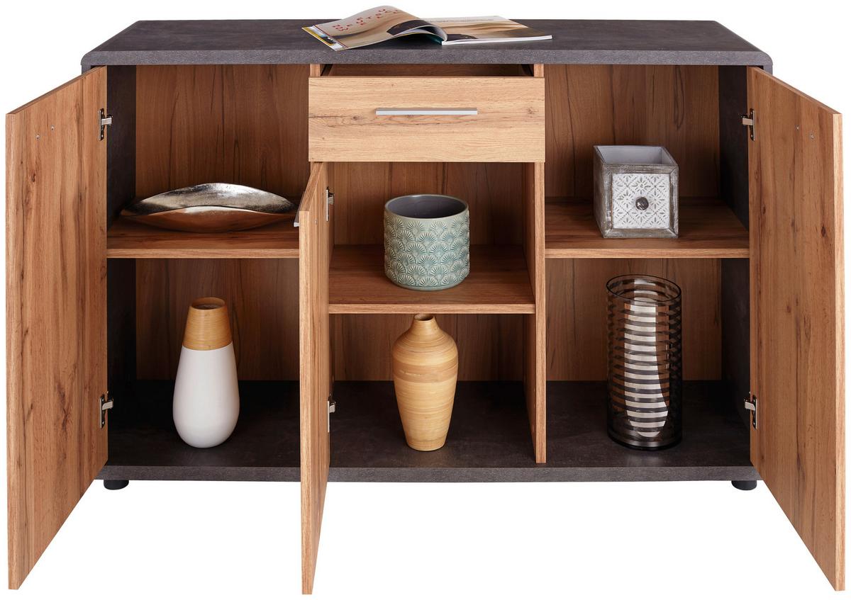 Komoda Fontana New - temno siva/barve hrasta, Moderno, umetna masa/leseni material (132/87/40cm) - Mömax