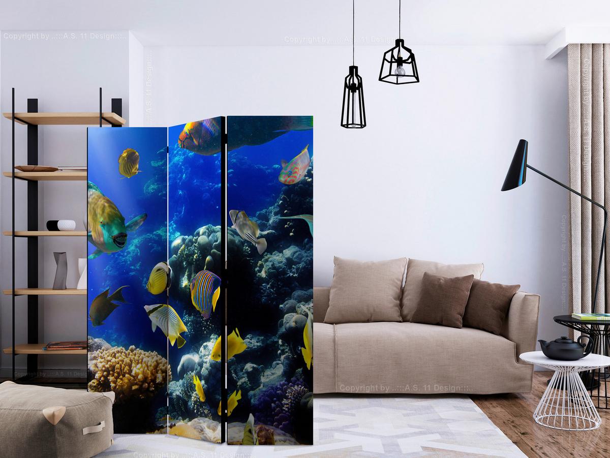 Paravan Underwater Adventure, 3-Delni, Dvostranski - večbarvno, Basics, tekstil/les (135/172/3cm) - artgeist
