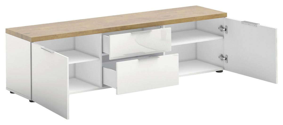 KOMODA NISKA IDEA - biały wysoki połysk/czarny, Design, materiał drewnopochodny/tworzywo sztuczne (180/49/43cm) - Xora