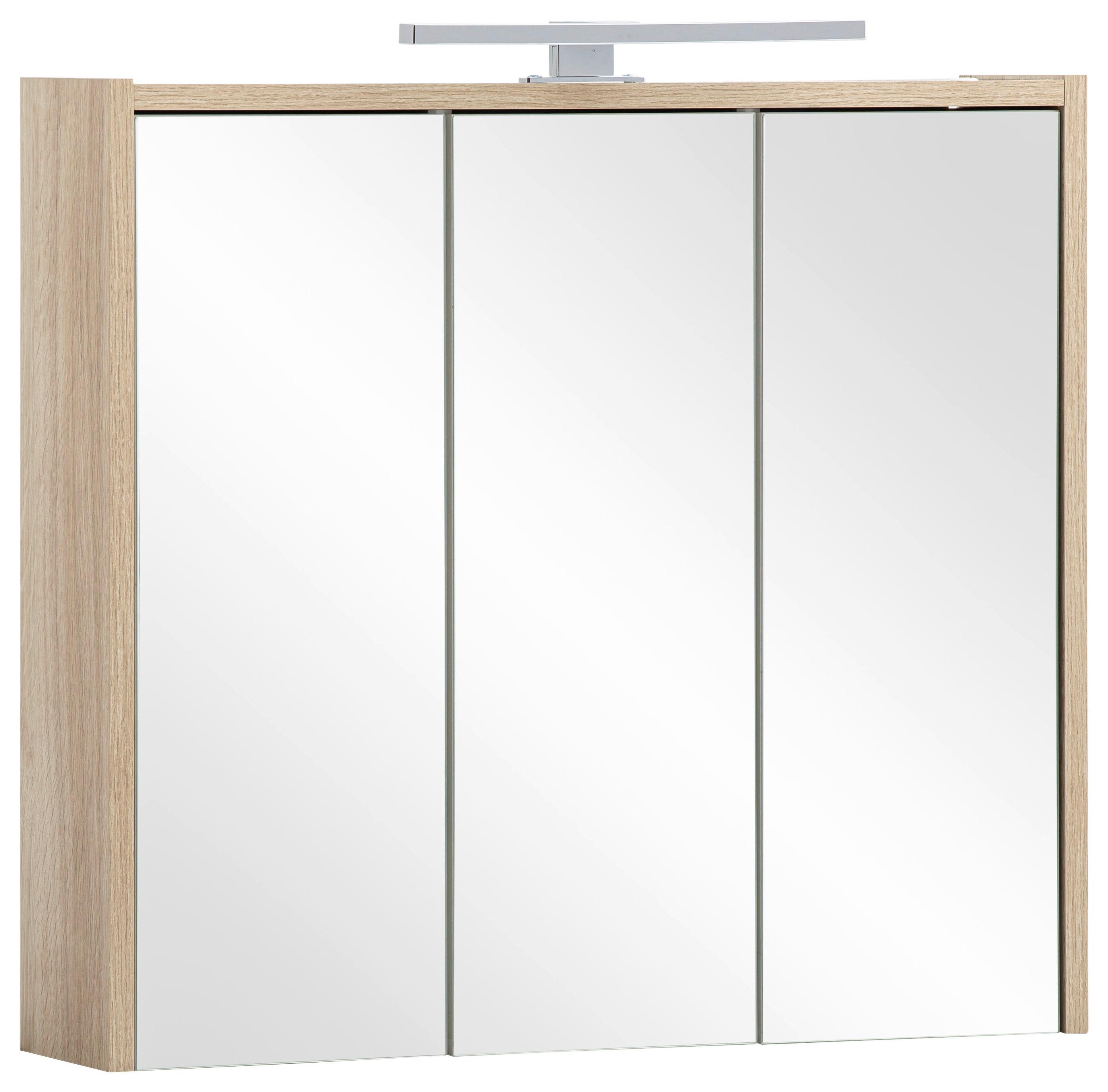 Spiegelschrank Sander Eiche/Weiß mit LED - Weiß, MODERN, Glas/Holzwerkstoff (65/62,7/16cm) - MID.YOU