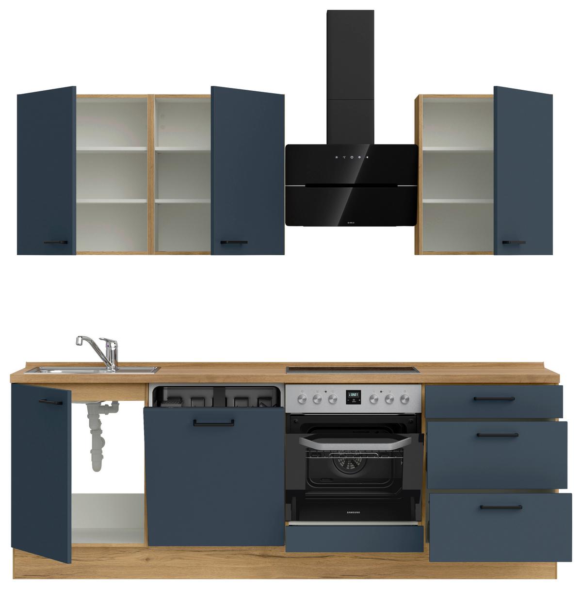 Küchenblock Easytouch High m. Geräten Dunkelblau - Eichefarben/Schwarz, MODERN, Holzwerkstoff/Metall (240cm) - Nobilia
