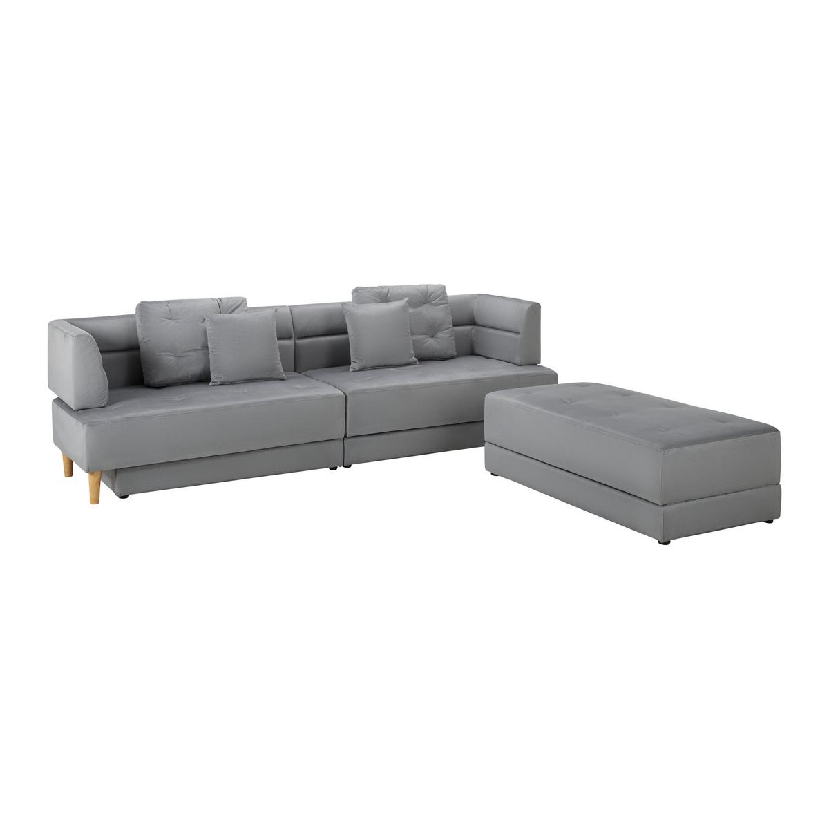 Wohnlandschaft Eliza Hellgrau Samt - Hellgrau/Schwarz, MODERN, Holz/Kunststoff (260/75/210cm) - Bessagi Home
