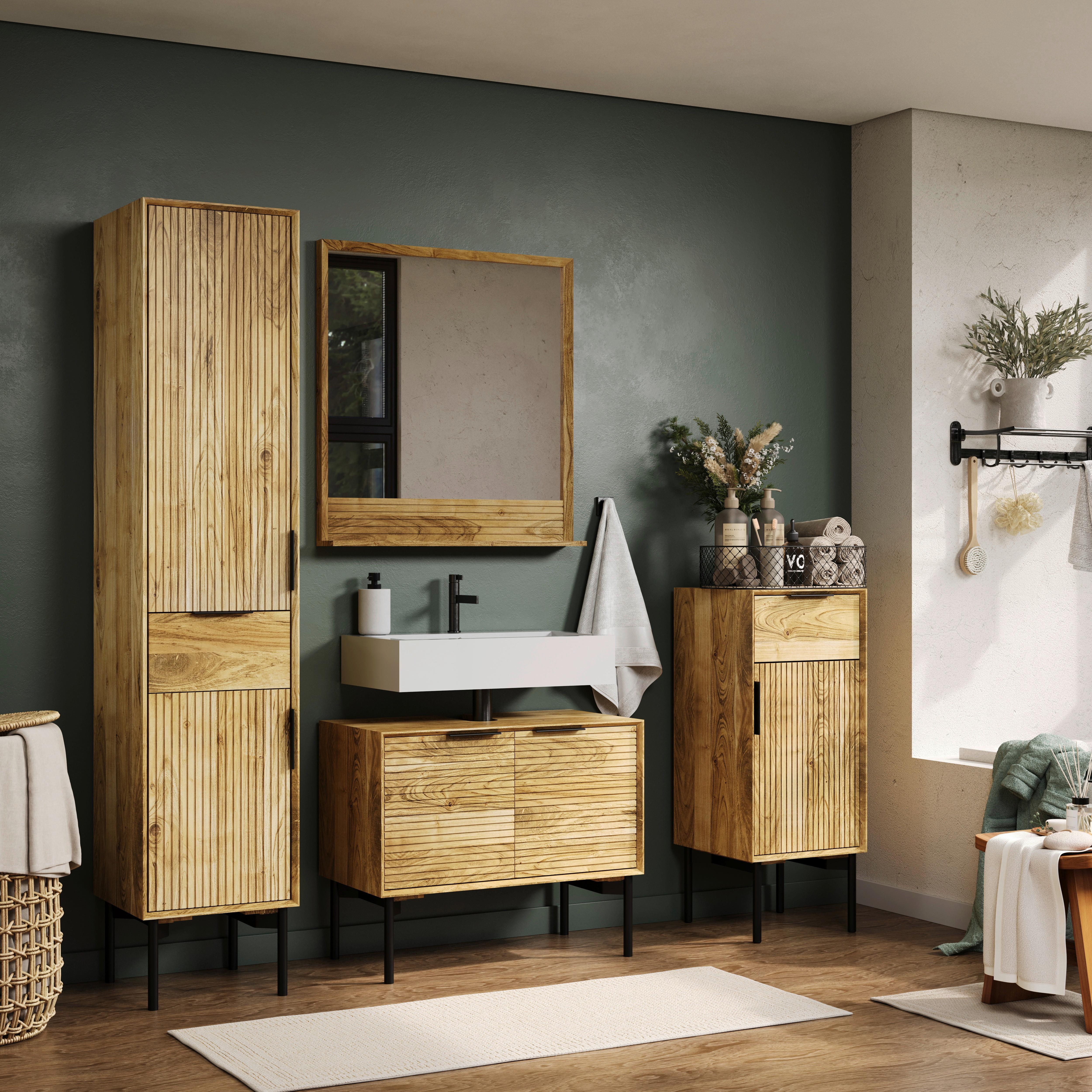 SZAFKA POD UMYWALKĘ FRAME - kolor naturalny/czarny, Natur, metal/drewno (80/66/42cm) - Livetastic