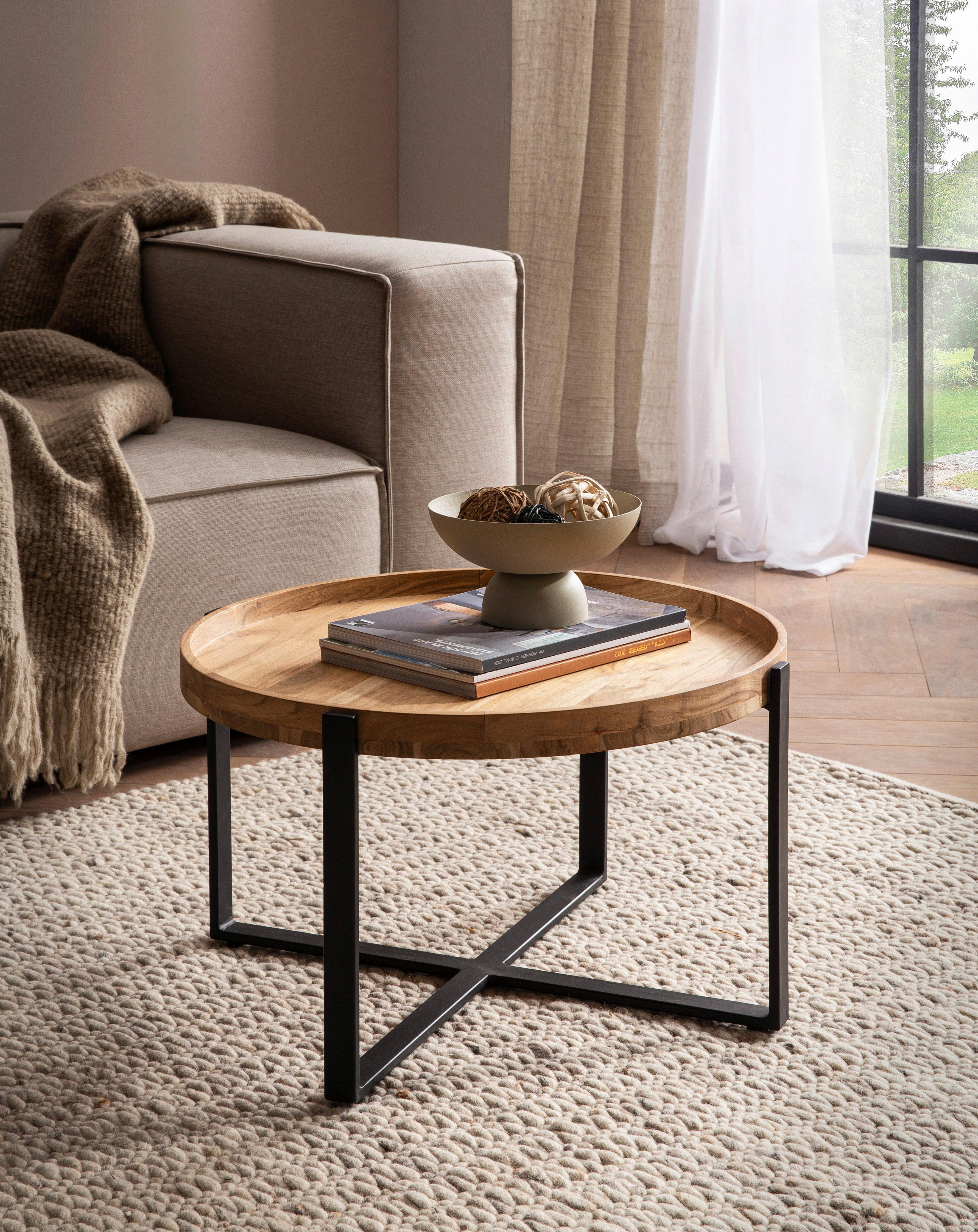 COUCHTISCH COUCHTISCH AKAZIE - Schwarz/Braun, Design, Holz/Metall (60/60/36cm) - Livetastic