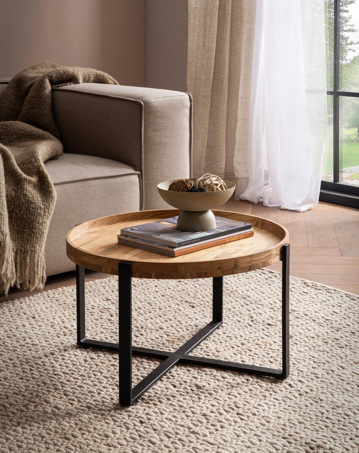 COUCHTISCH COUCHTISCH AKAZIE - Schwarz/Braun, Design, Holz/Metall (60/60/36cm) - Livetastic