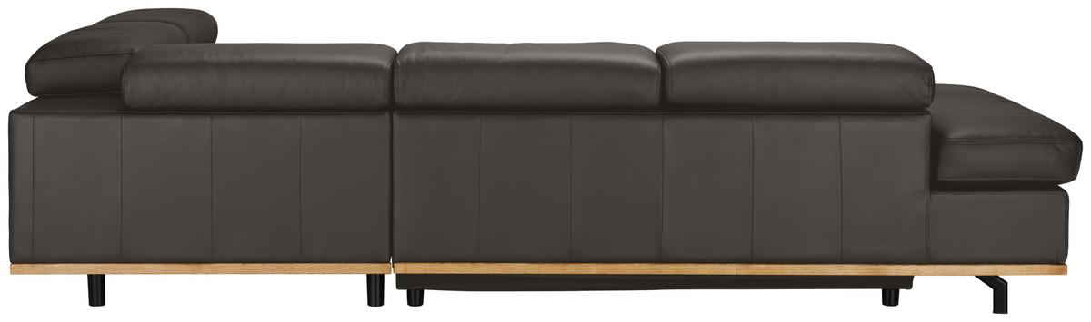 Wohnlandschaft Carmen rechts Graublau - Graublau/Schwarz, MODERN, Leder/Holz (292/72/226cm) - Premium Living