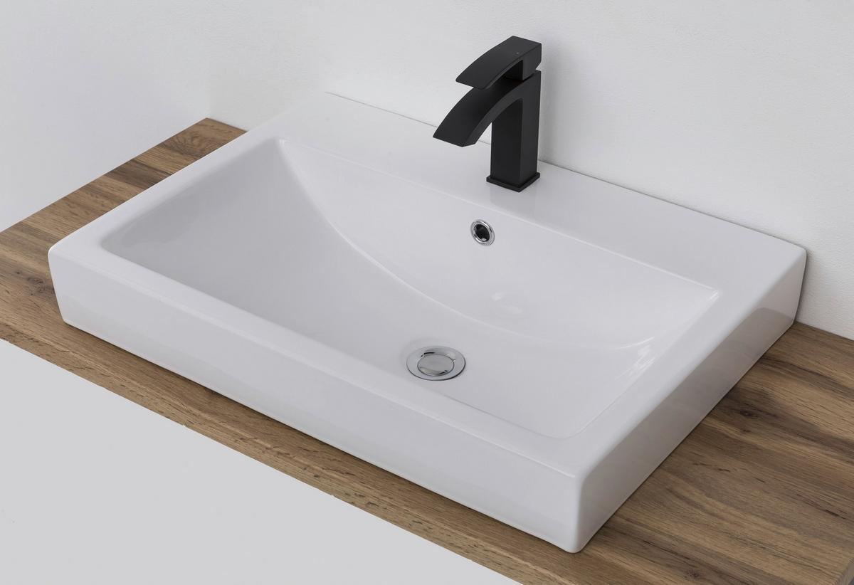 Waschtischkombi ''Varese'', Weiß/Eiche Wotan - Eiche Wotan/Weiß, MODERN, Keramik/Holzwerkstoff (105cm) - Held