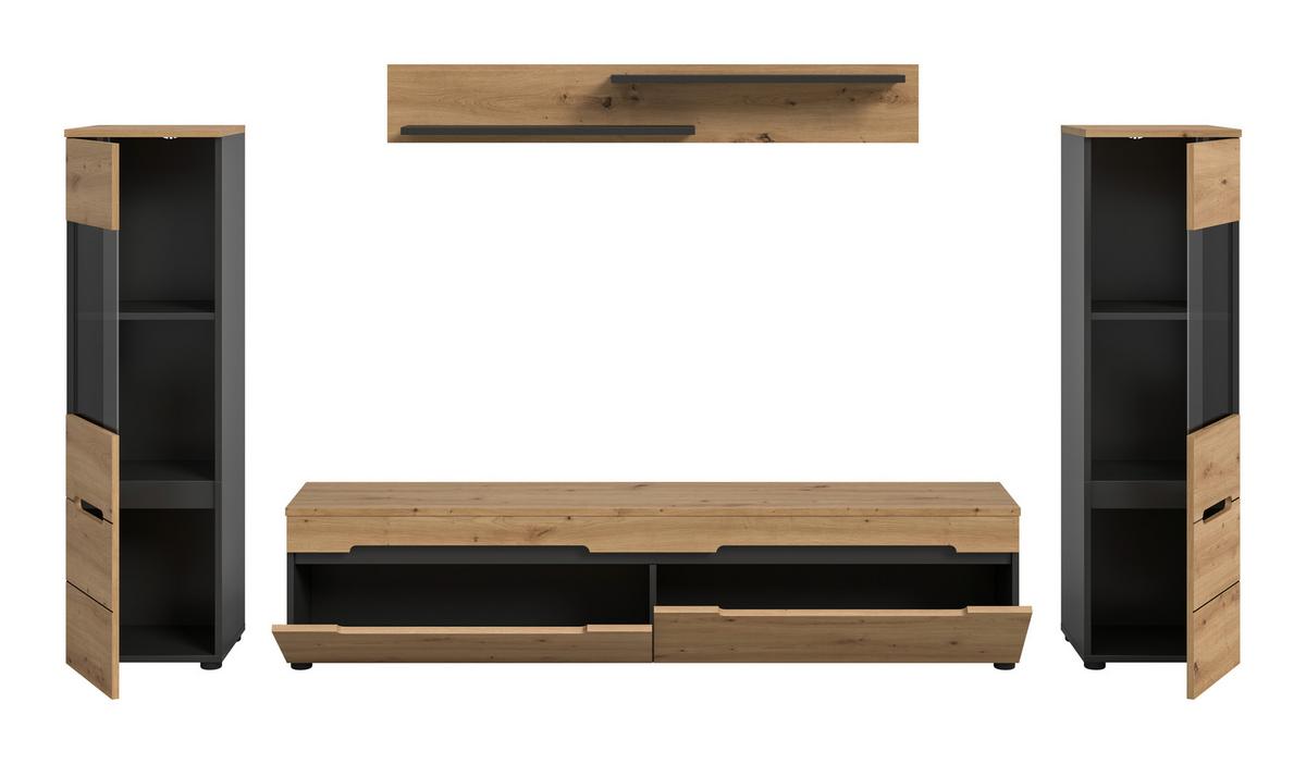 Dnevni Regal Canu, Siva, Barva Hrasta, 4-Delni - črna/hrast artisan, Design, umetna masa/leseni material (272/141/33cm) - Livetastic