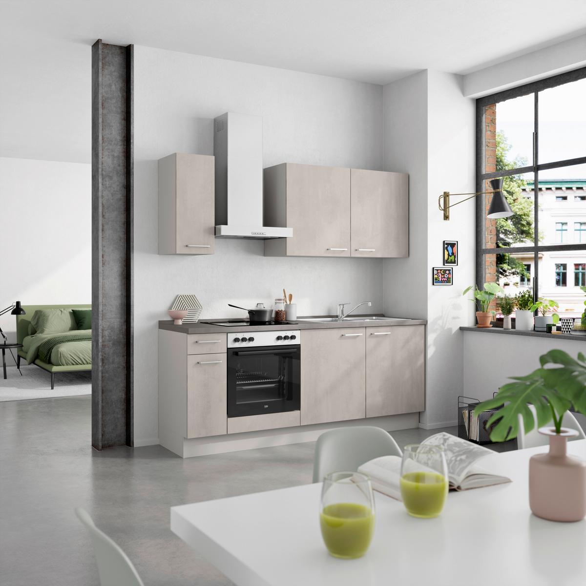 Küchenblock Riva Low m. Geräten Grau - Schieferfarben/Edelstahlfarben, MODERN, Holzwerkstoff/Metall (210cm) - Nobilia