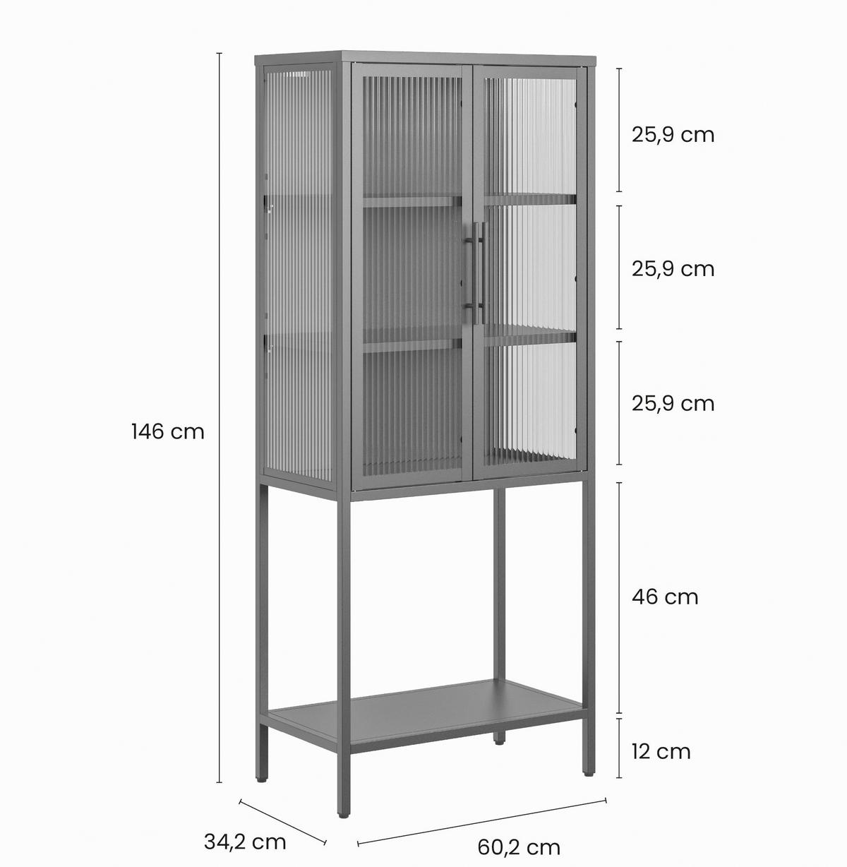 Vitrine Cube Schwarz Metall Riffelglas - Klar/Schwarz, MODERN, Glas/Metall (60/146/34cm) - Premium Living
