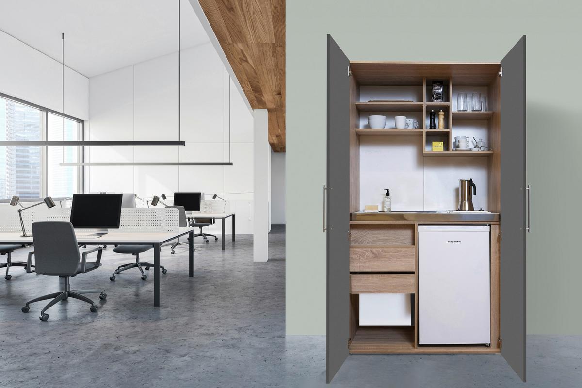 Schrankküche mit Kühlschrank + Kochfeld Grau B: ca. 104 cm - Edelstahlfarben/Eichefarben, KONVENTIONELL, Holzwerkstoff/Metall (104/193/67cm) - Respekta