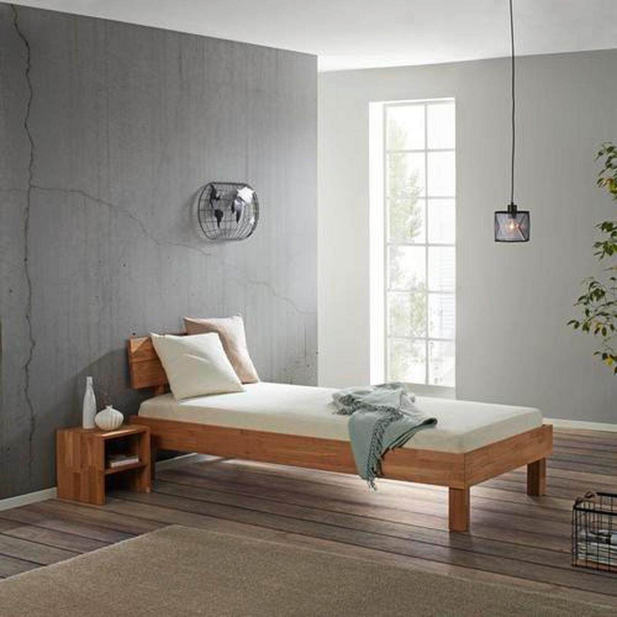 Bett aus Eiche massiv ca. 90x200cm - Eichefarben, KONVENTIONELL, Holz (90/200cm) - ecoTree