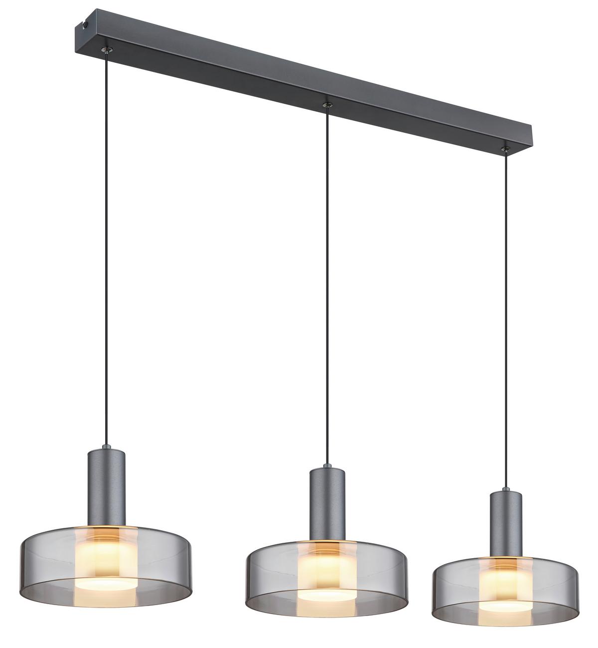 LED-HÄNGELEUCHTE 16019-3H  GRANT - Schwarz/Grau, Design, Glas/Kunststoff (90/22/150cm) - Globo