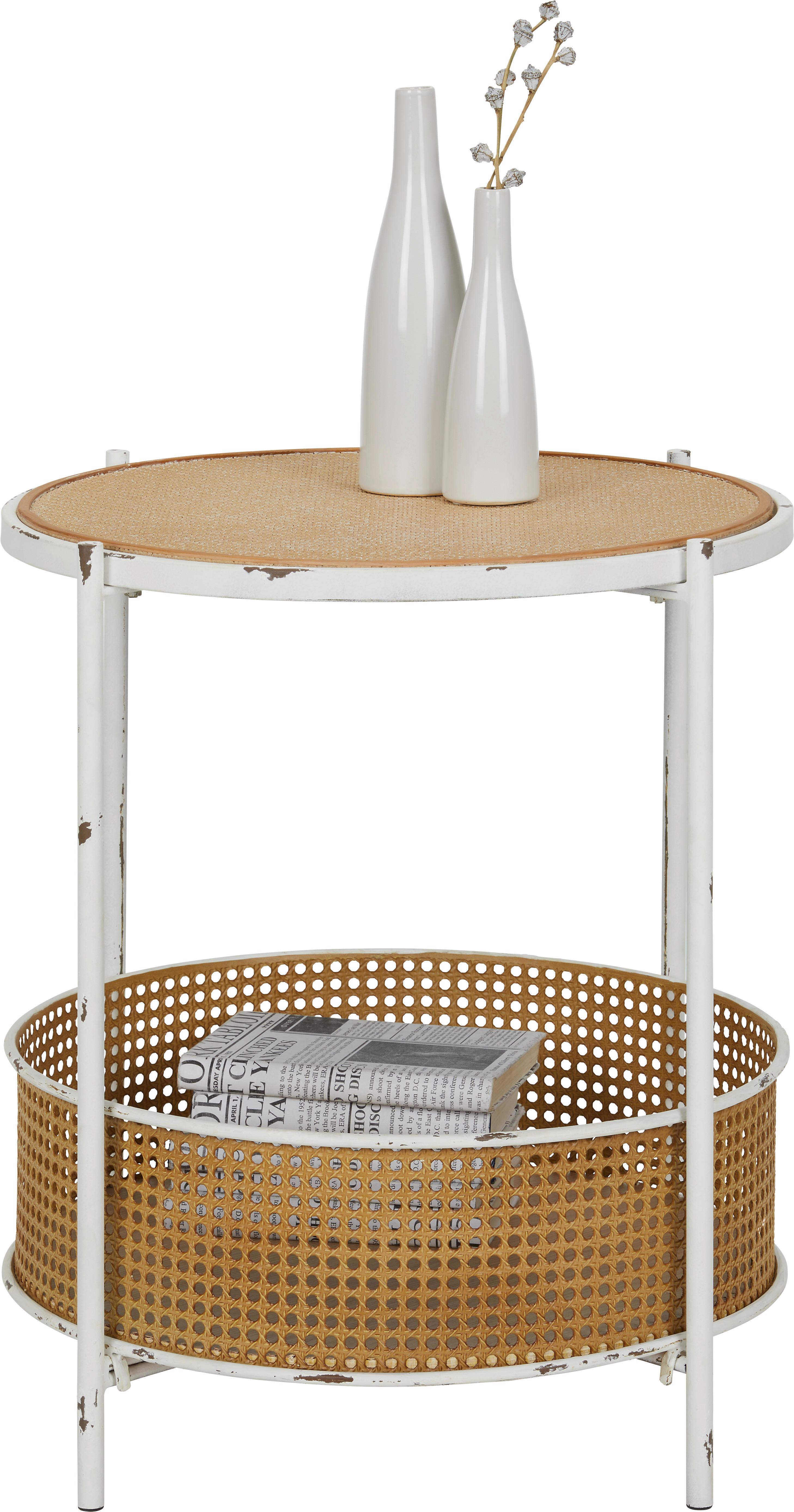 Kisasztal Kerek Rattan Emil - natúr színű/fehér, Romantik / Landhaus, faalapú anyag/textil (53,5/60/53,5cm) - Mömax