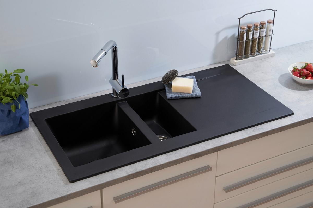 Einbauspüle Denver ca. 100x20x50 cm Schwarz - Schwarz, Trend, Glas/Kunststoff (100/20/50cm) - Respekta