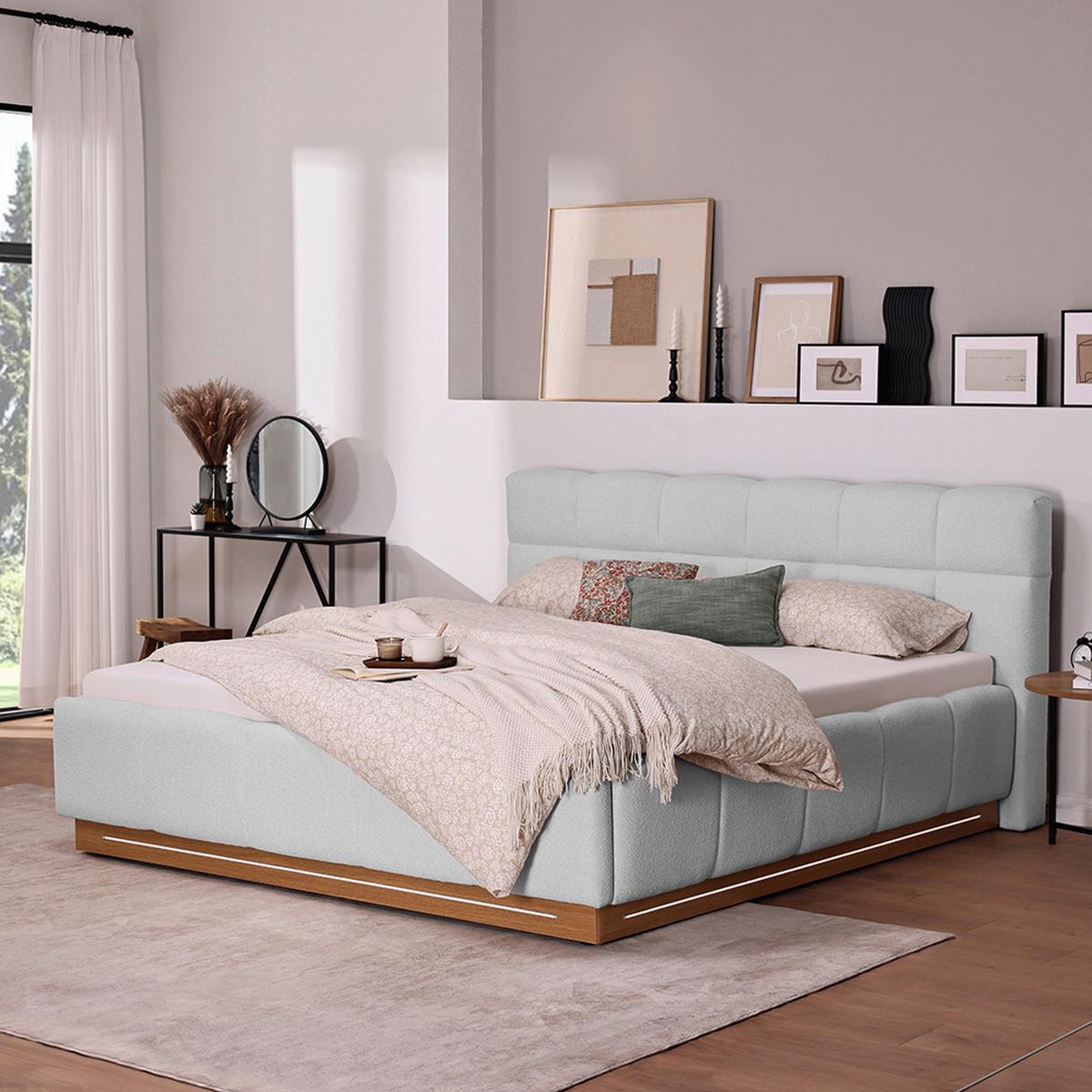 Polsterbett Ascona II Hellgrau ca. 180x200cm - Eichefarben/Hellgrau, KONVENTIONELL, Holzwerkstoff/Textil (180/200cm) - Based