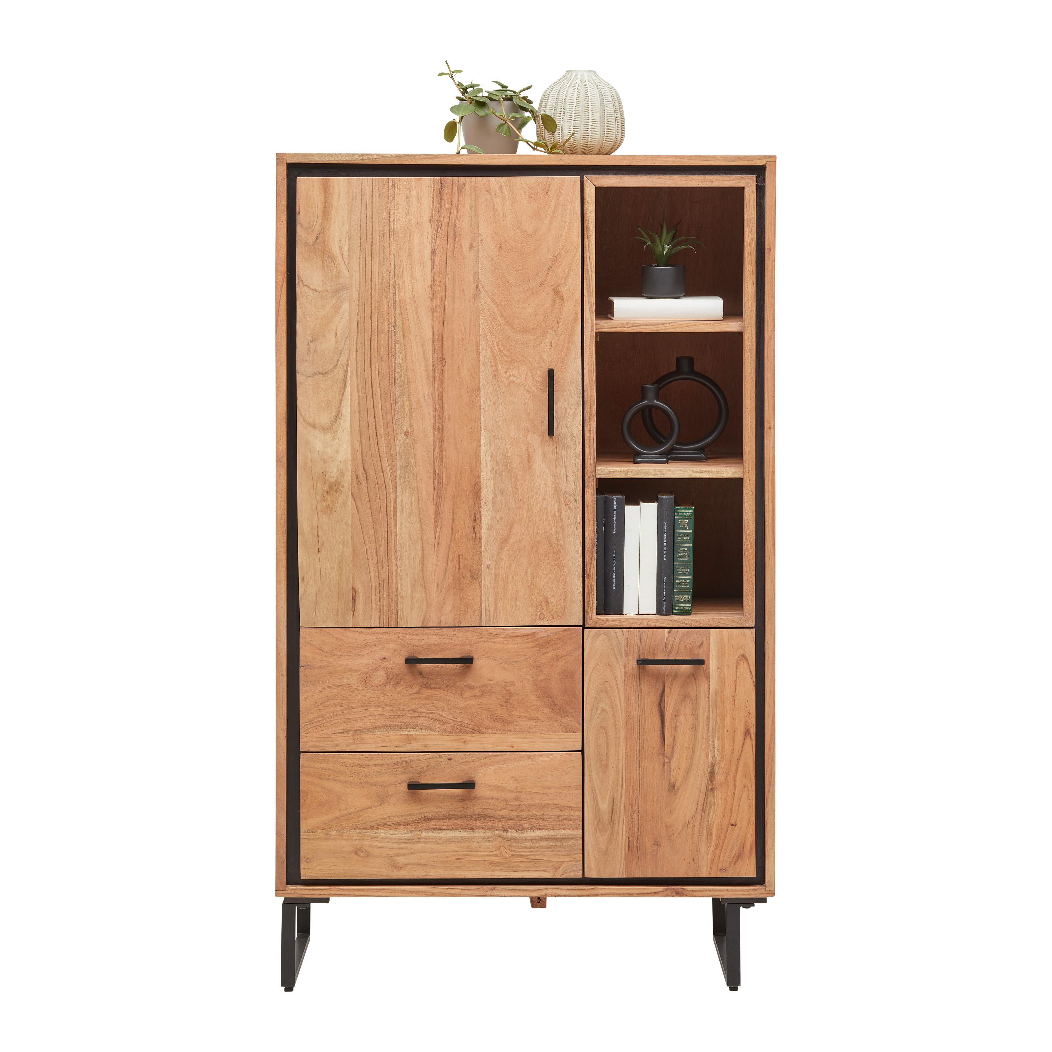Highboard Shiva Schwarz/Akaziefarben - Schwarz/Akaziefarben, MODERN, Holz/Metall (88/145/40cm) - Mömax