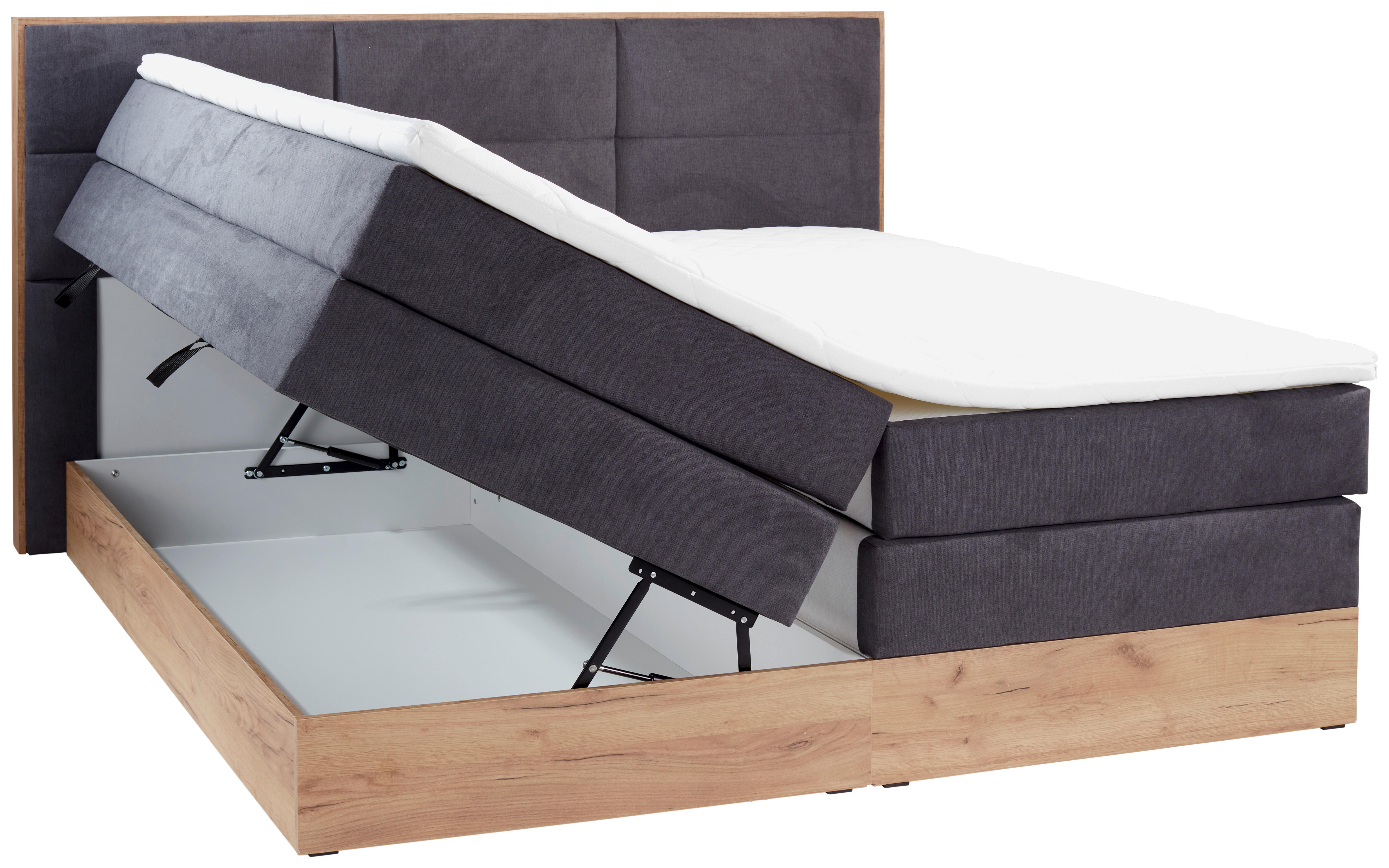 ŁÓŻKO BOXSPRING SELENA - antracytowy, Konventionell, materiał drewnopochodny/tworzywo sztuczne (160/200cm)