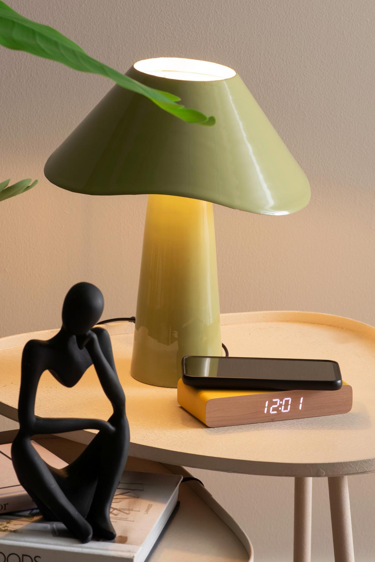 BUDZIK RETRO FLAT LED - jasnożółty, Basics, materiał drewnopochodny (16/8/3cm) - Karlsson