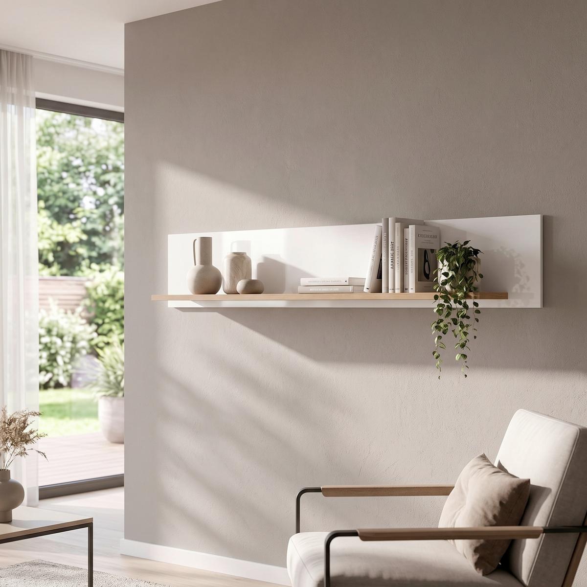Zidna Polica Oreta - boja hrasta/bela, Moderno, pločasti materijal (141/22/19cm) - Modern Living