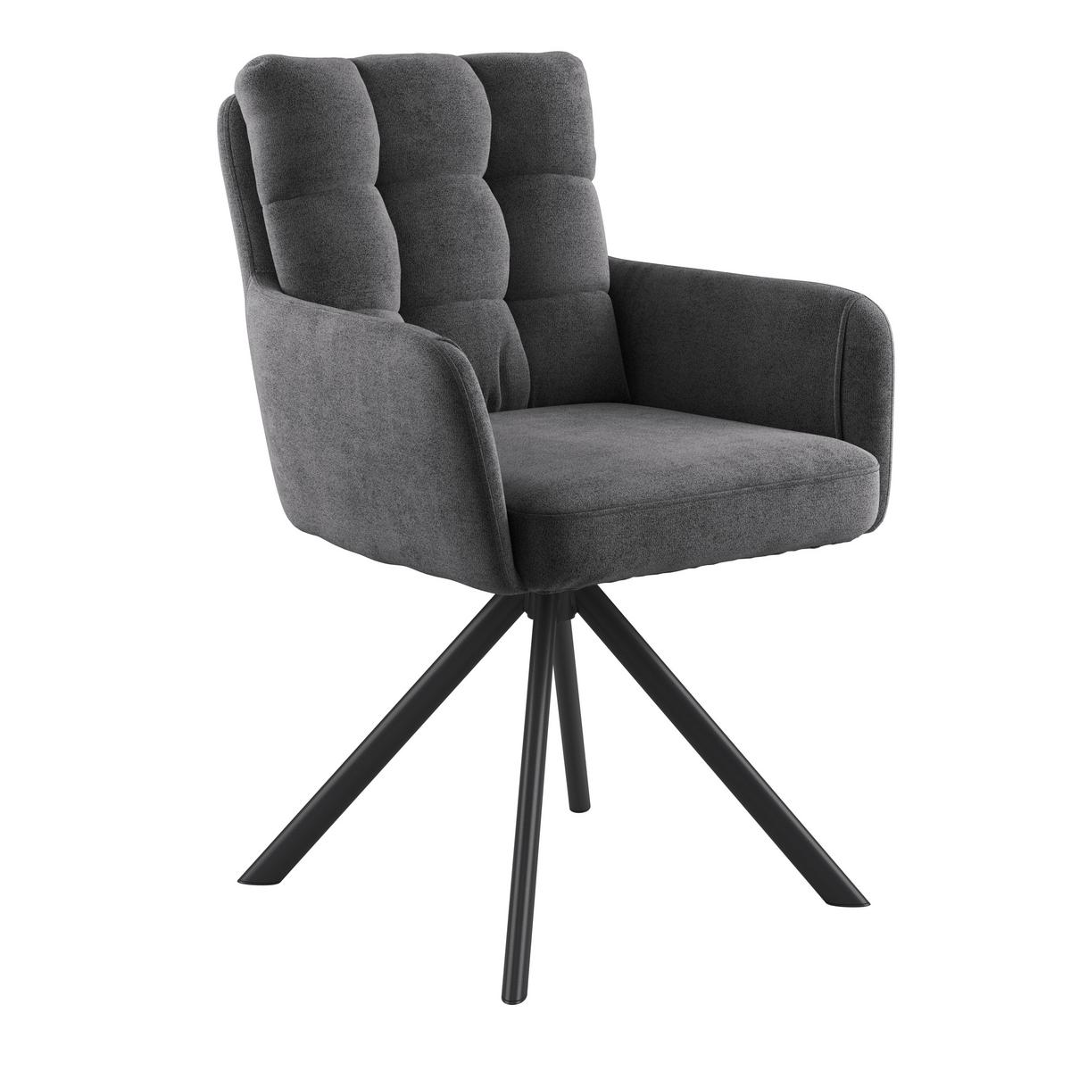 Naslanjač Susan, Črna, Vrtljiv - temno siva/črna, Konvencionalno, kovina/tekstil (59/90/66cm)