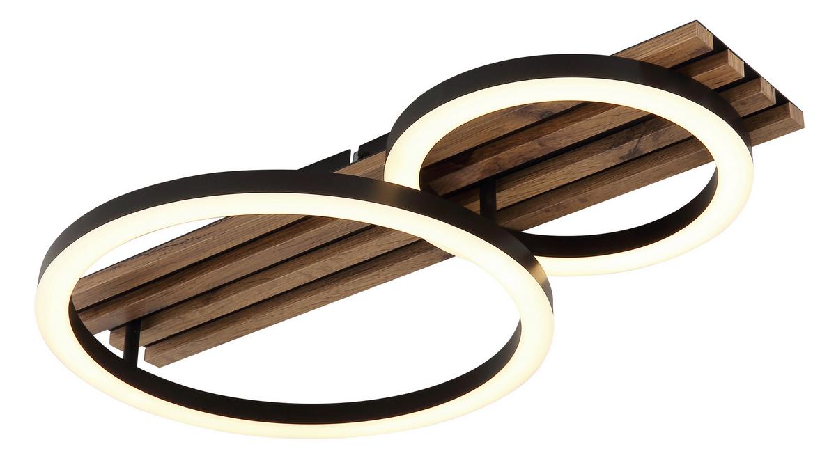 LED-DECKENLEUCHTE 67353D2 TISHA - Weiss/Dunkelbraun, Natur, Holzwerkstoff/Kunststoff (48/30/9,5cm) - Globo