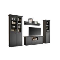 Wohnwand Lincoln Schwarz/Eichefarben B: 319cm - Eichefarben/Messingfarben, Design, Holzwerkstoff/Metall (319/200/42cm) - MID.YOU