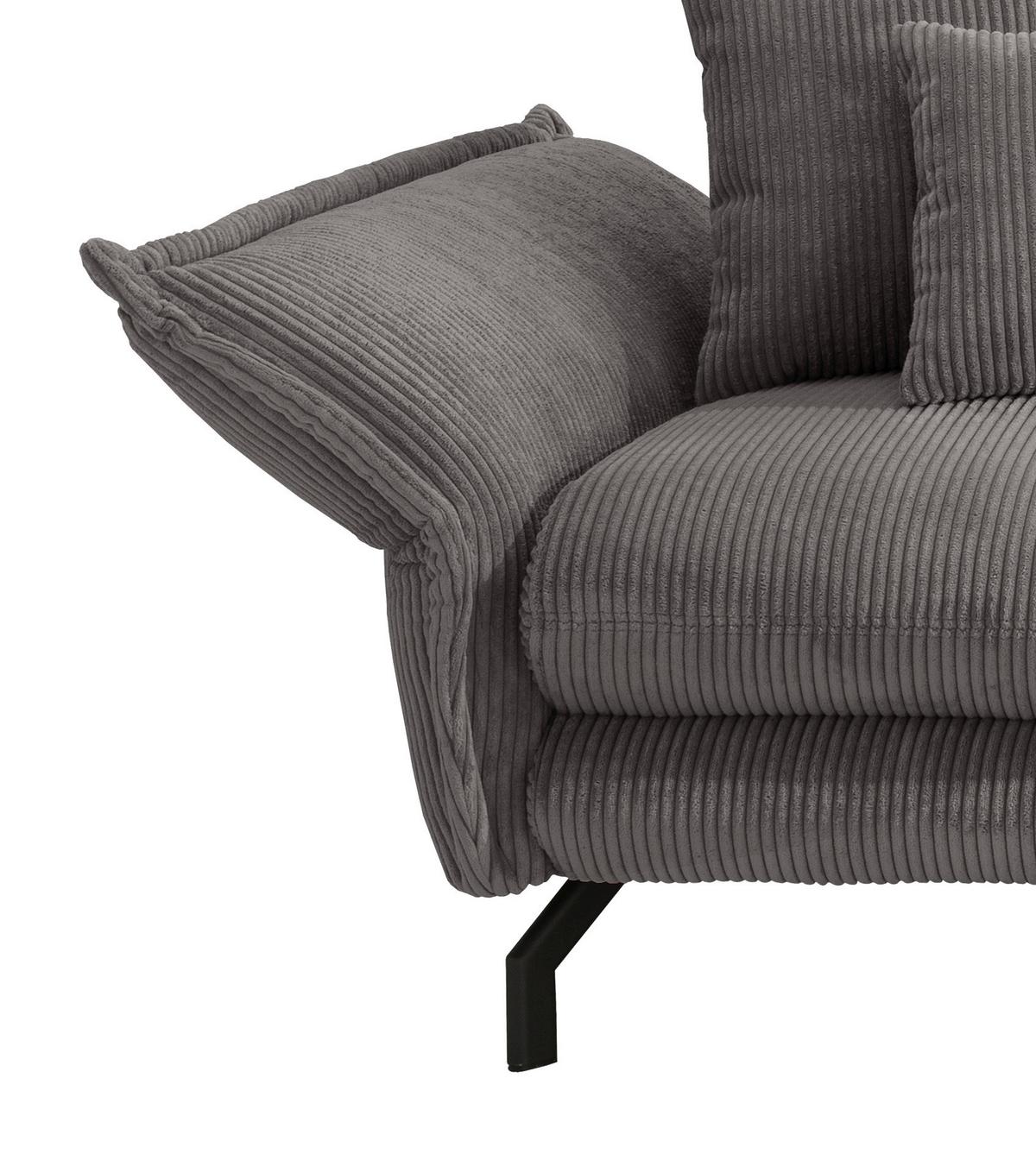 Wohnlandschaft Lava Grau Cord - Schwarz/Grau, MODERN, Textil/Metall (255/180cm) - Livetastic